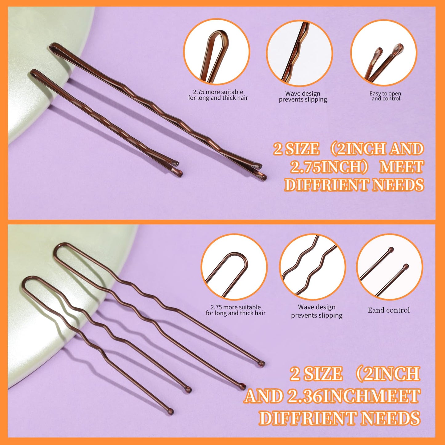 Teenitor 300pcs Bobby Pins Hair Pins Kit, 100 Hair Pins for Women 100 Bobby Pins Brown Hair and 100 Hair Bands, Hair Pins for Buns, U Shape Pins 2inch 2.36inch Bobby Pins for Women 2inch, 2.75inch - The One Stop Deals