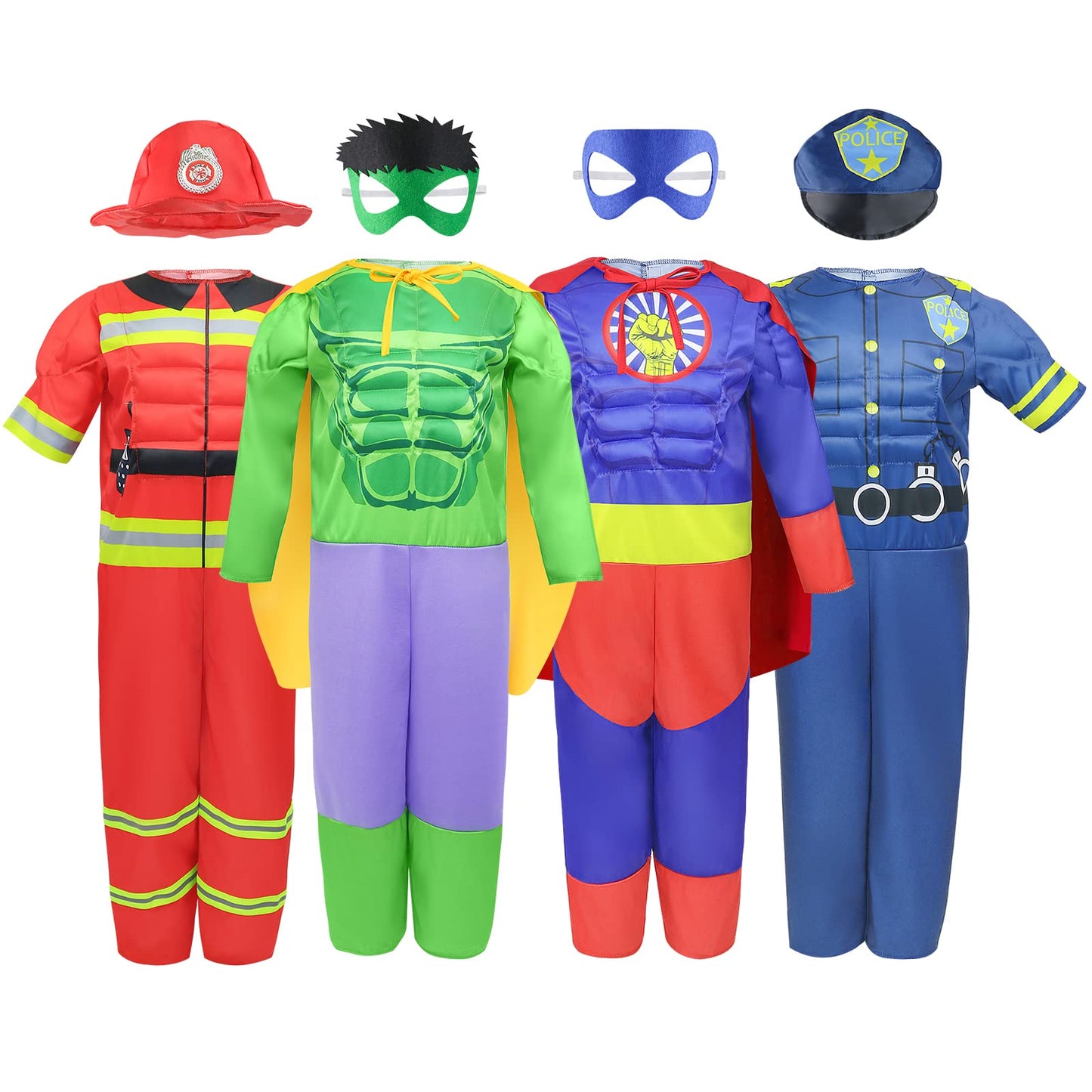 Teuevayl Boys Muscle Chest Dress up Costumes Trunk with Superhero, Policeman, Fireman Costume, Kids Pretend Role Play Costumes Set, Boys Dress up Clothes for Kids Ages 3 4 5 6 7 - The One Stop Deals