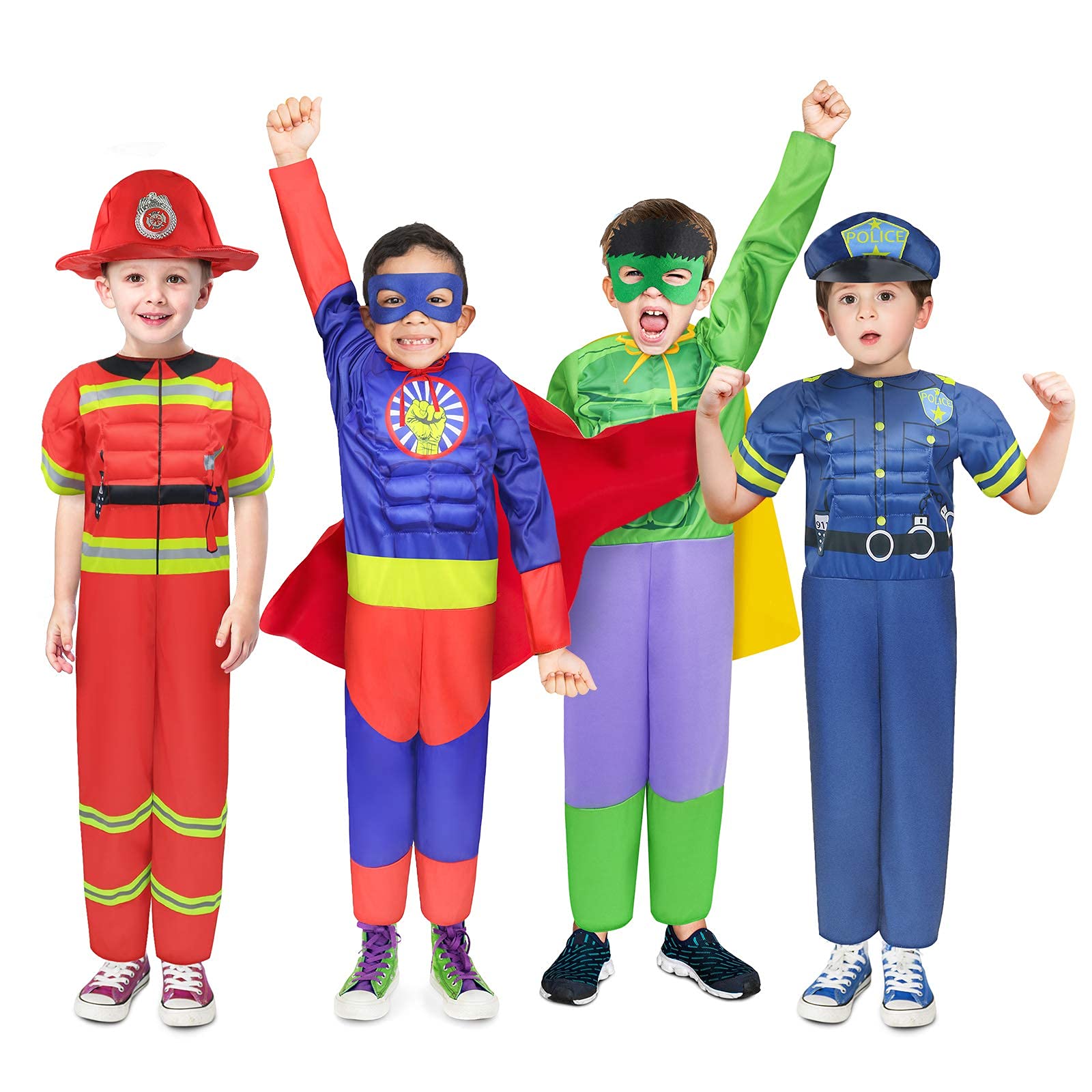 Teuevayl Boys Muscle Chest Dress up Costumes Trunk with Superhero, Policeman, Fireman Costume, Kids Pretend Role Play Costumes Set, Boys Dress up Clothes for Kids Ages 3 4 5 6 7 - The One Stop Deals