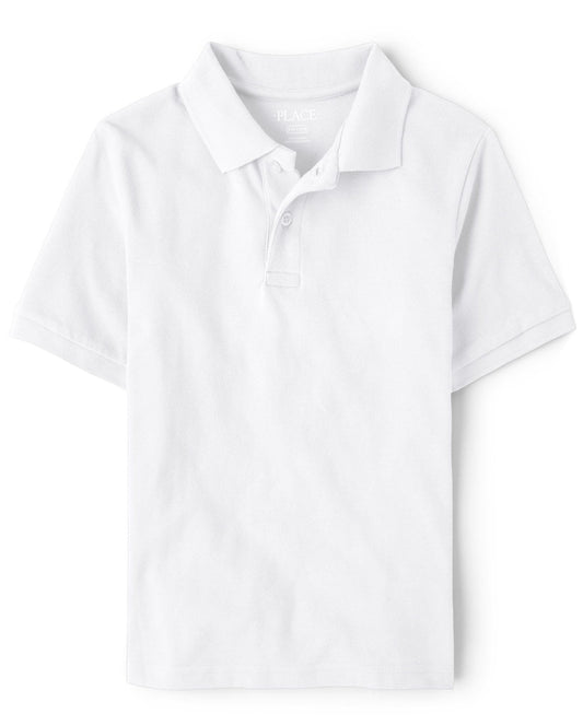 The Children's Place Boys Short Sleeve Pique Polo,White Single,L (10/12) - The One Stop Deals