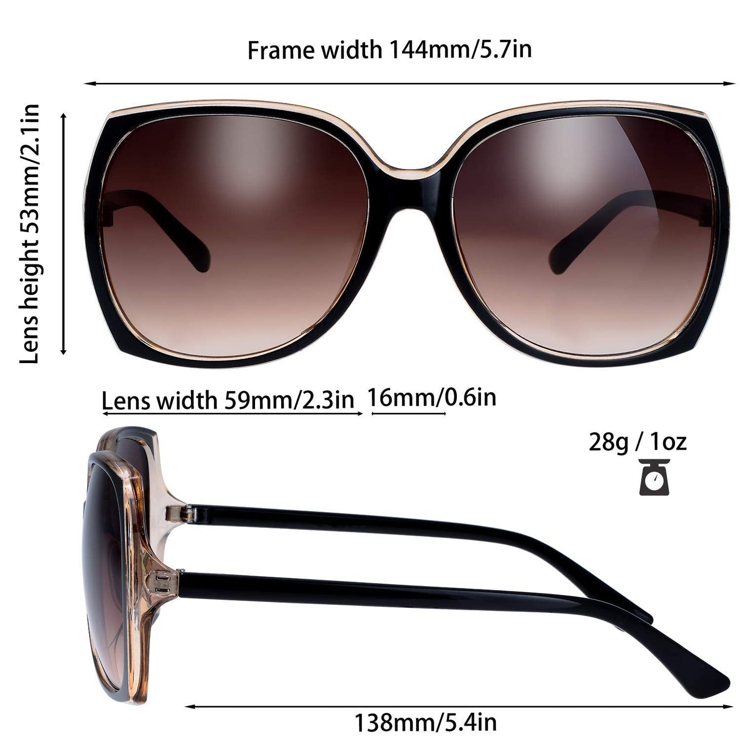 The Fresh Women's Square Jackie O Hybrid Butterfly Fashion Sunglasses - Exquisite Packaging (727704 - Crystal brown/Black paint, Gradient Brown) - The One Stop Deals