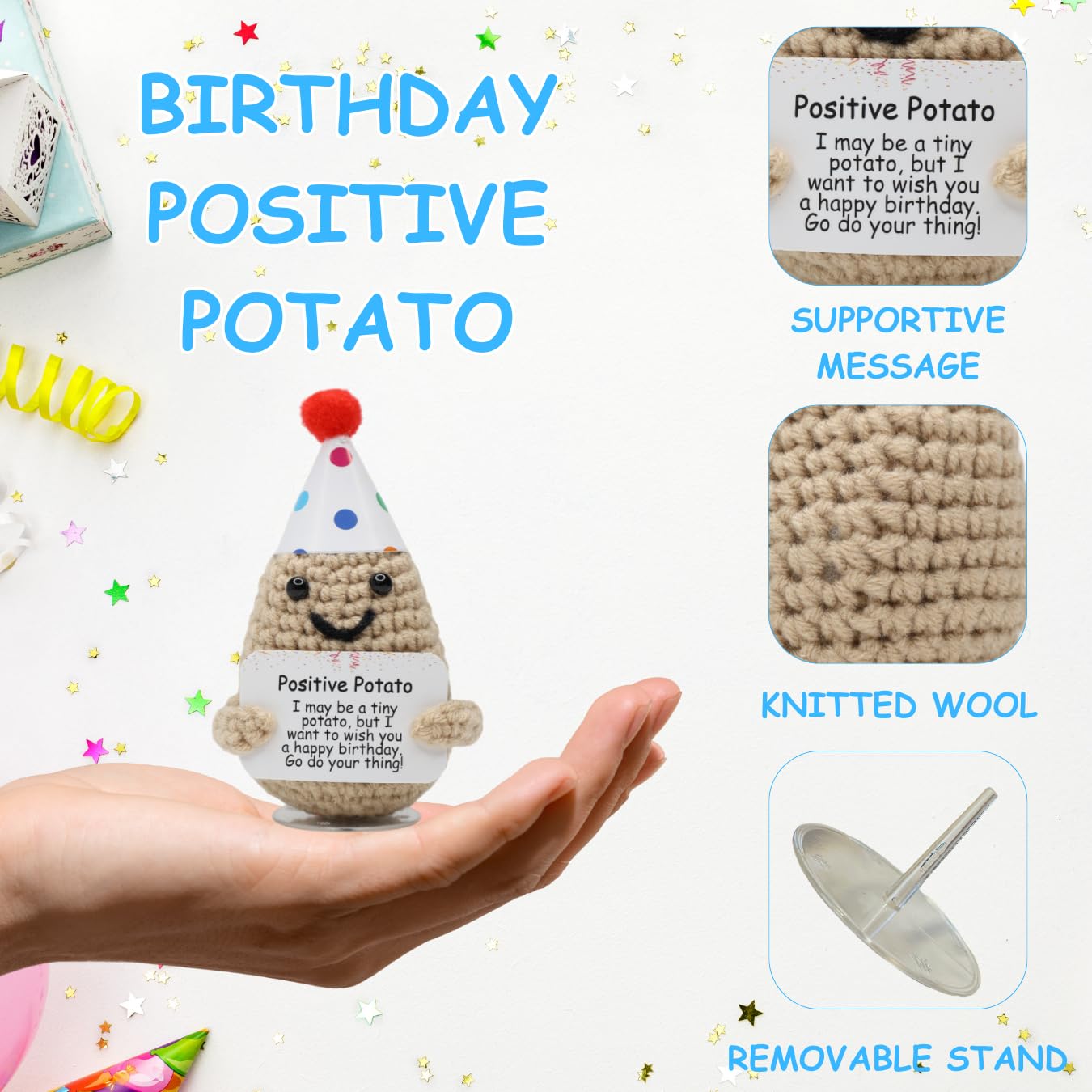 The trend collection Birthday Positive Potato with Stand. Emotional Support Gift for Happy Birthday. Gifts for Her. Birthday Gifts for Women. Cute Crochet Mom Gift. Funny Gag Gifts. - The One Stop Deals