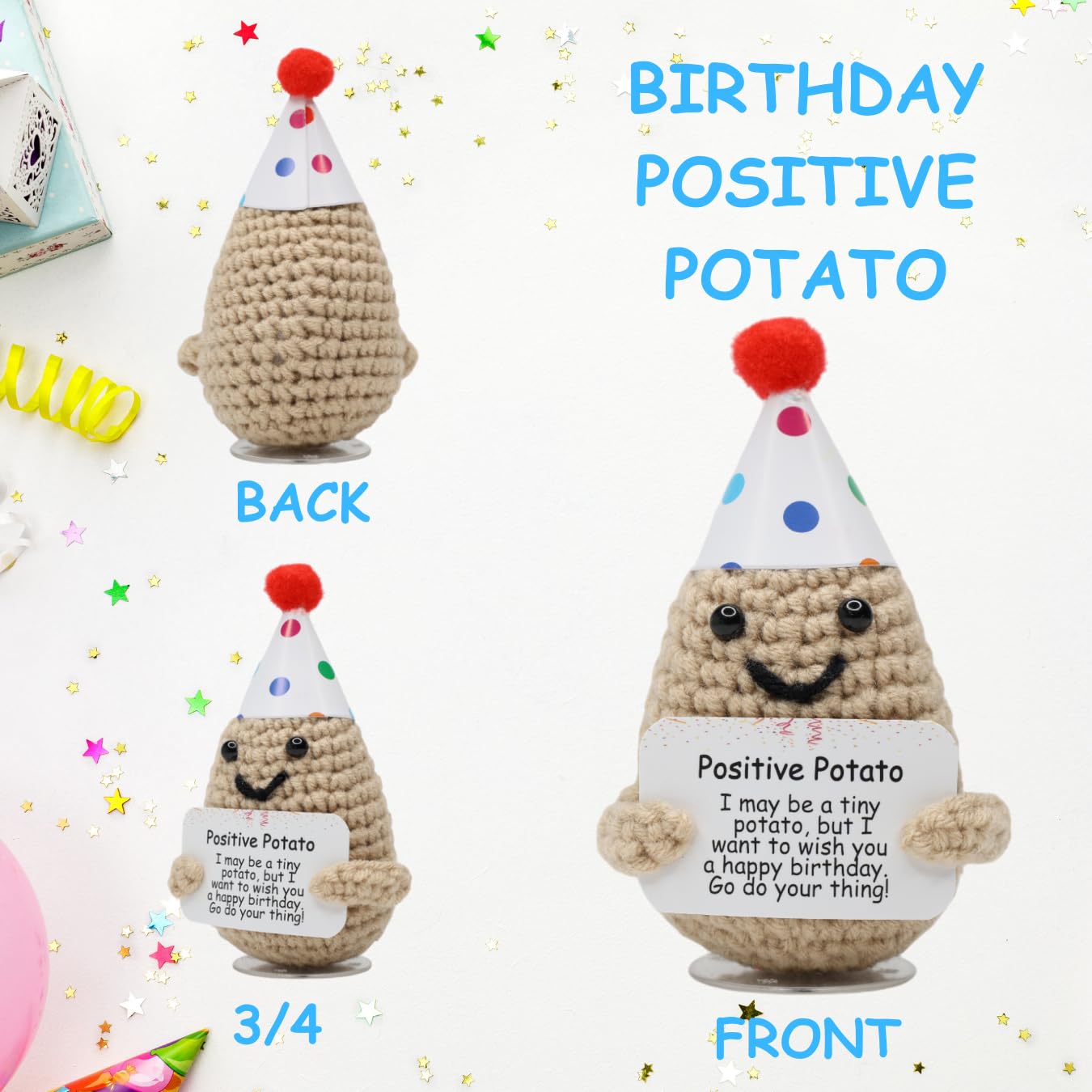 The trend collection Birthday Positive Potato with Stand. Emotional Support Gift for Happy Birthday. Gifts for Her. Birthday Gifts for Women. Cute Crochet Mom Gift. Funny Gag Gifts. - The One Stop Deals