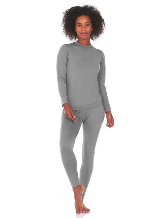 Thermajane Long Johns Thermal Underwear for Women Fleece Lined Base Layer Pajama Set Cold Weather (Medium, Grey) - The One Stop Deals