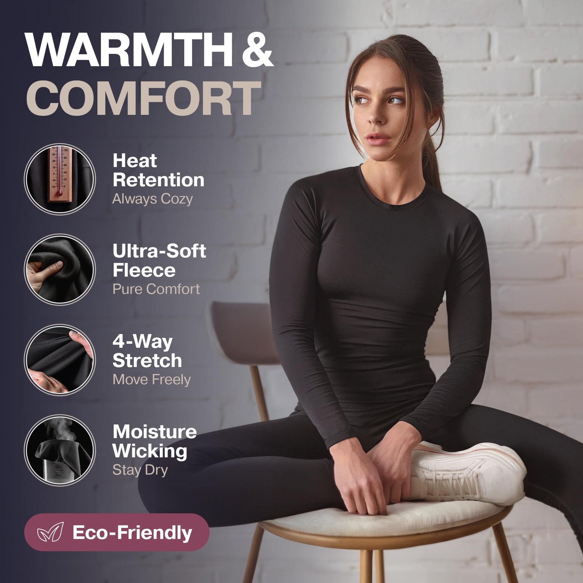 Thermajane Long Johns Thermal Underwear for Women Fleece Lined Base Layer Pajama Set Cold Weather (Small, Black) - The One Stop Deals