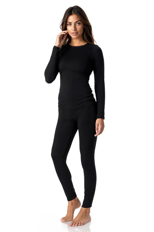 Thermajane Long Johns Thermal Underwear for Women Fleece Lined Base Layer Pajama Set Cold Weather (Small, Black) - The One Stop Deals