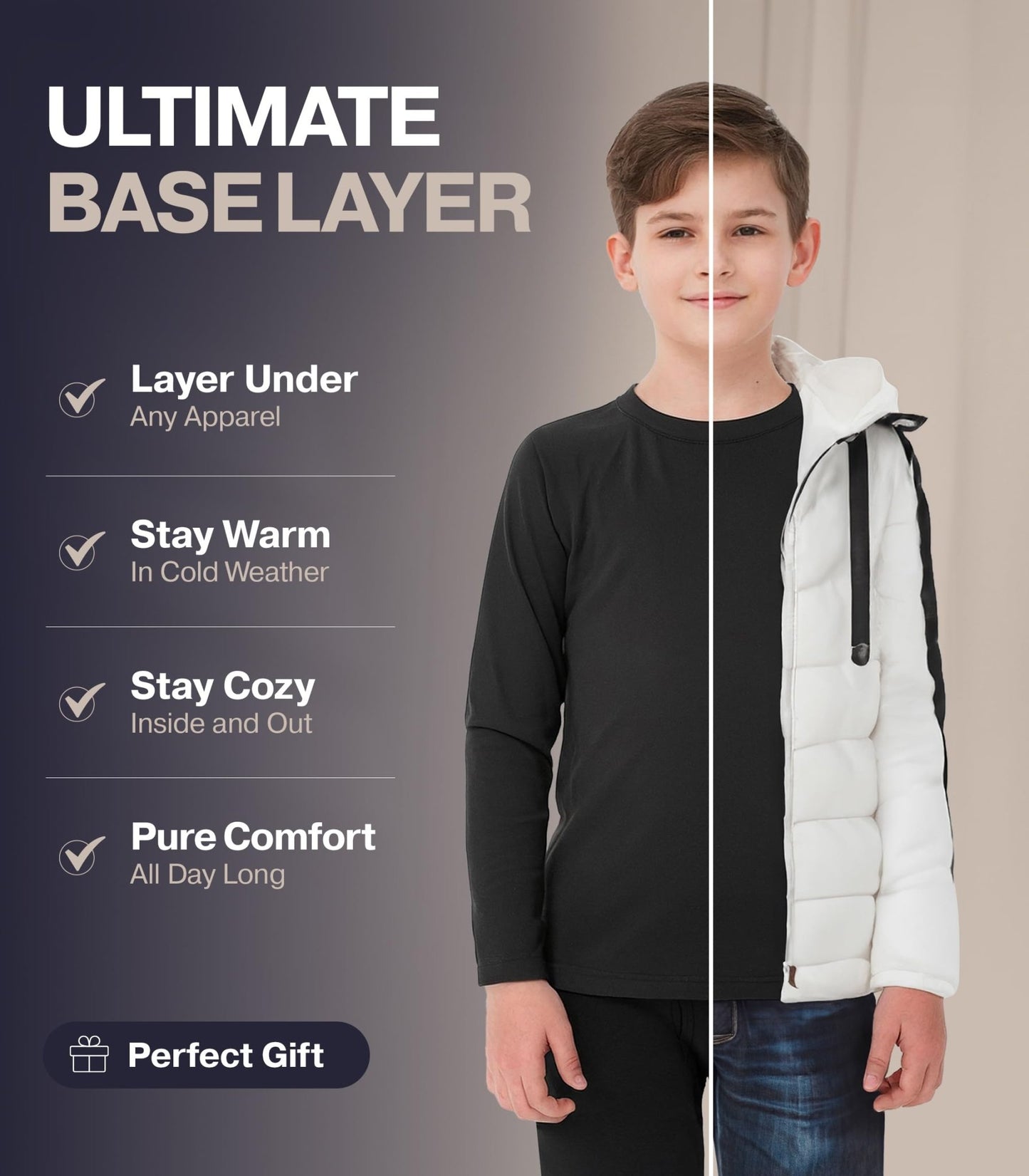 Thermajohn Thermal Underwear for Kids, Boys Thermal Underwear Set | Kids Base Layers for Skiing | Long Johns for Boys Kids, Black, (XS) - The One Stop Deals