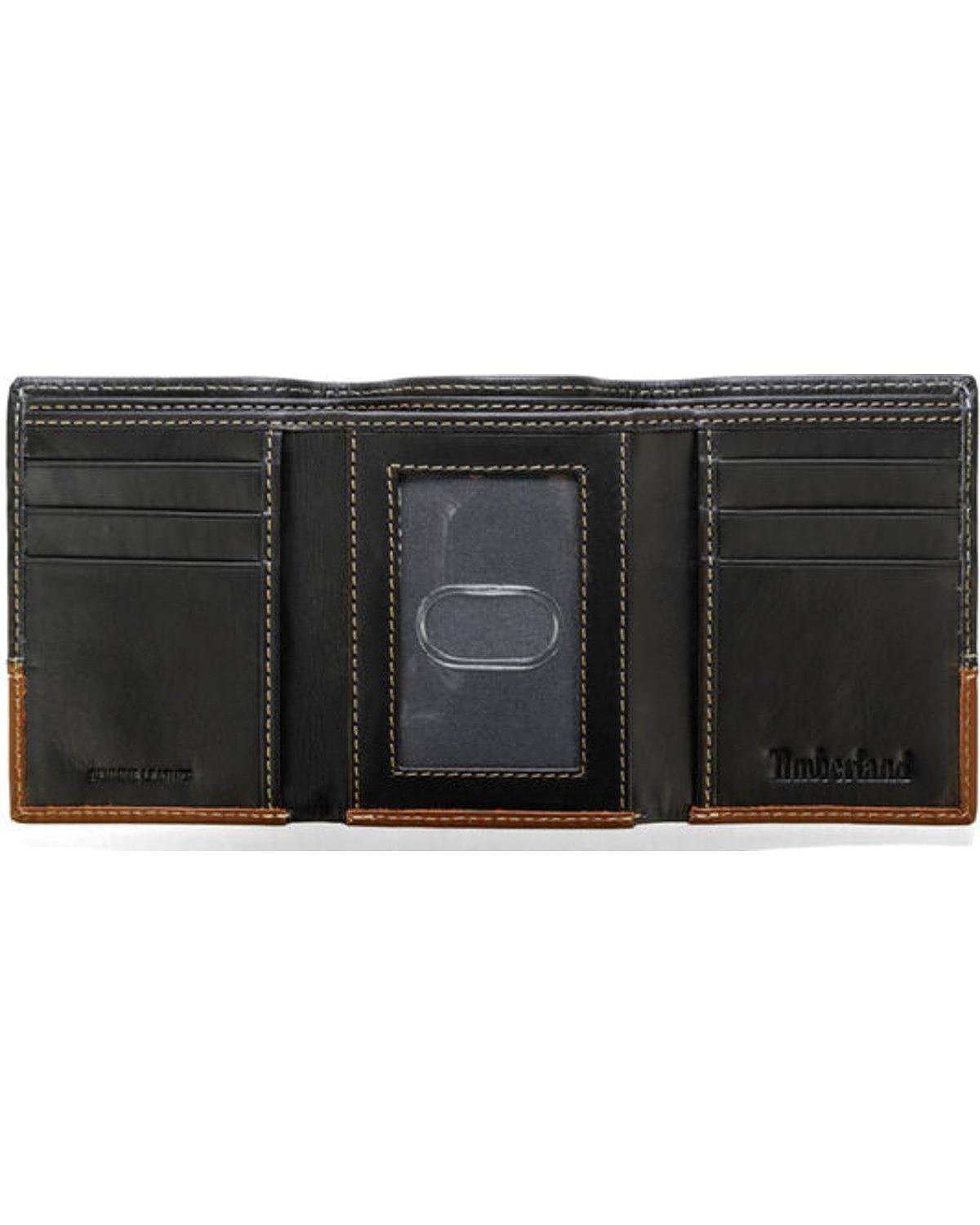 Timberland Men's Leather Trifold Wallet with Id Window, Black/Brown (Hunter), One Size - The One Stop Deals