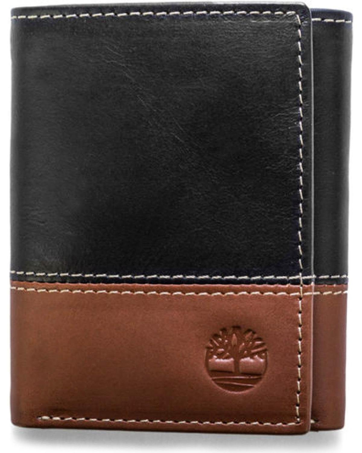 Timberland Men's Leather Trifold Wallet with Id Window, Black/Brown (Hunter), One Size - The One Stop Deals