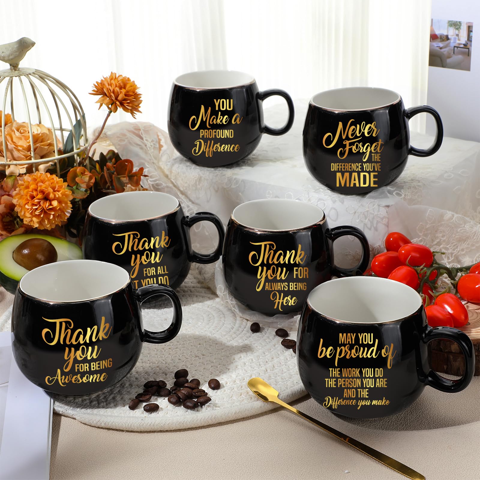 Tioncy 12 Sets Employee Appreciation Gifts 12 oz Ceramic Coffee Mugs with Spoons Thank You Gifts Inspirational Cups for Women Men Coworkers Friends Teachers for Thanksgiving Christmas - The One Stop Deals