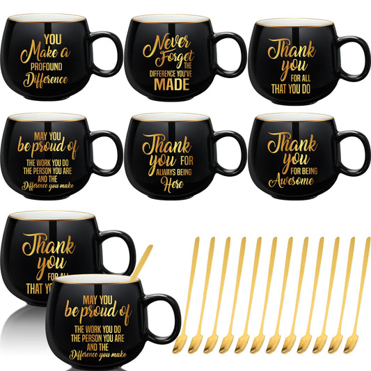 Tioncy 12 Sets Employee Appreciation Gifts 12 oz Ceramic Coffee Mugs with Spoons Thank You Gifts Inspirational Cups for Women Men Coworkers Friends Teachers for Thanksgiving Christmas - The One Stop Deals