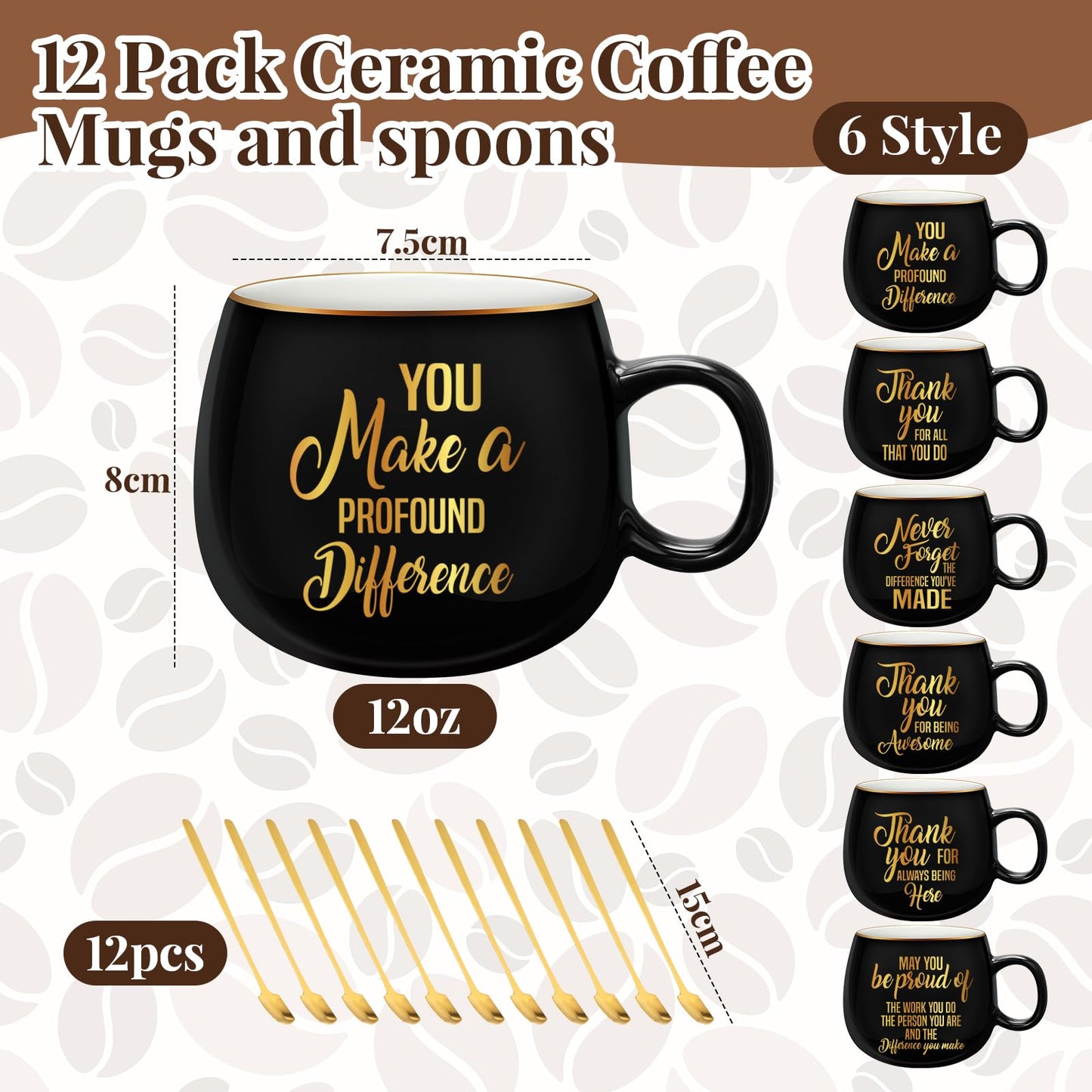 Tioncy 12 Sets Employee Appreciation Gifts 12 oz Ceramic Coffee Mugs with Spoons Thank You Gifts Inspirational Cups for Women Men Coworkers Friends Teachers for Thanksgiving Christmas - The One Stop Deals