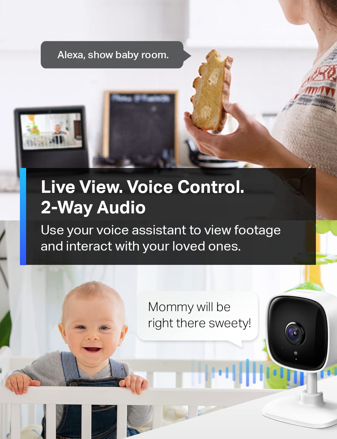 TP - Link Tapo 1080P Indoor Security Camera for Baby Monitor, Dog Camera w/Motion Detection, 2 - Way Audio Siren, Night Vision, Cloud & SD Card Storage, Works w/Alexa & Google Home (Tapo C100) - The One Stop Deals