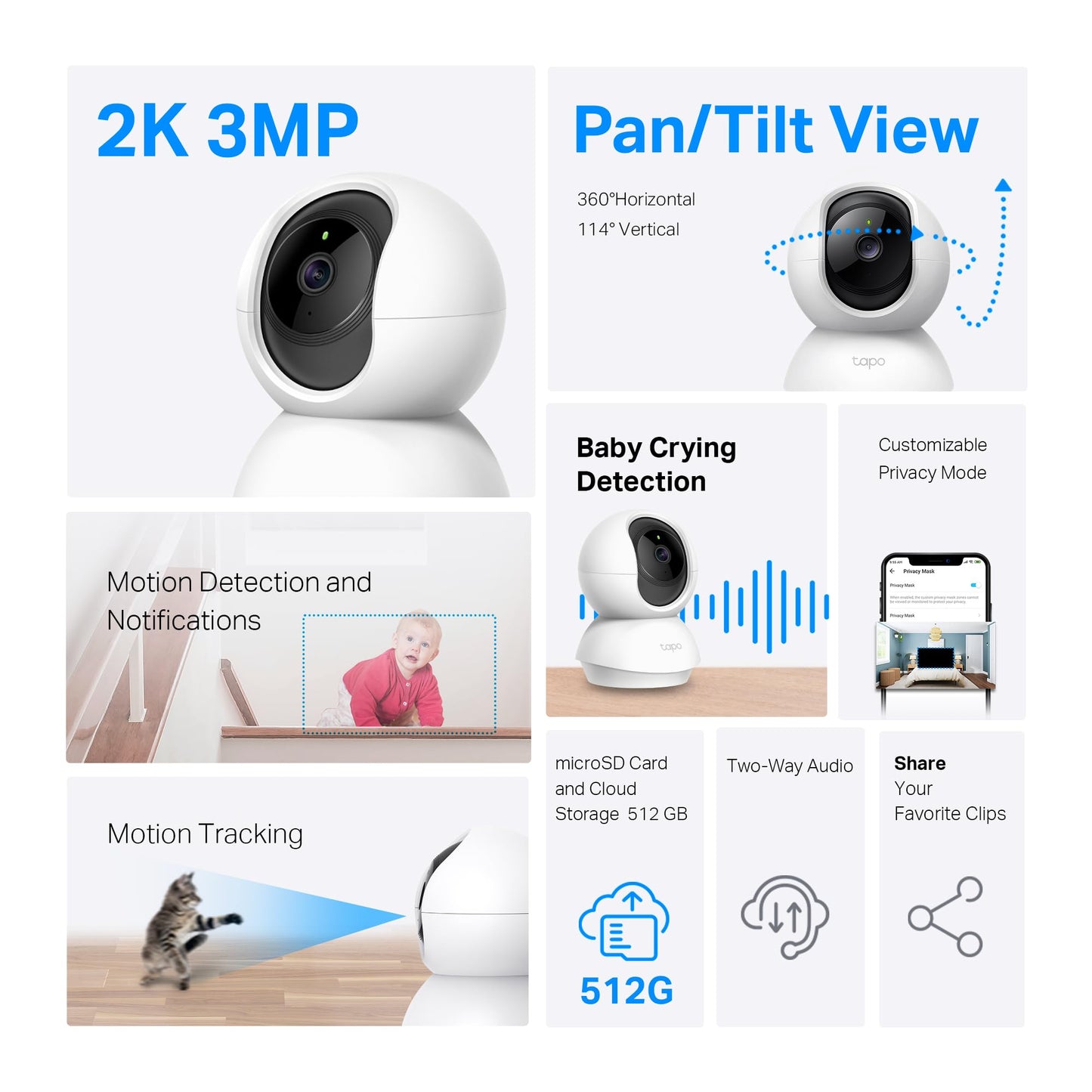 TP - Link Tapo 2K Pan/Tilt Security Camera for Baby Monitor, Dog Camera w/Motion Detection, 2 - Way Audio, Siren, Night Vision, Cloud & SD Card Storage, Works with Alexa & Google Home, 2 - Pack (C210P2) - The One Stop Deals