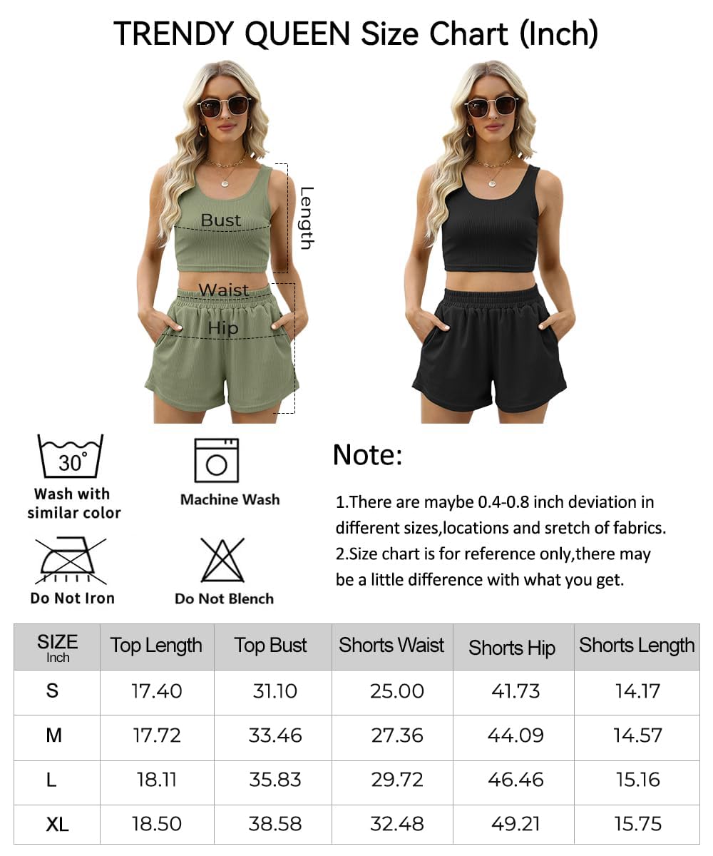 Trendy Queen Beach Vacation Clothes for Women 2 Piece Sets Two Piece Summer Outfits 2025 Lounge Matching Vacation Outfit Crop Top High Waisted Short Green M - The One Stop Deals