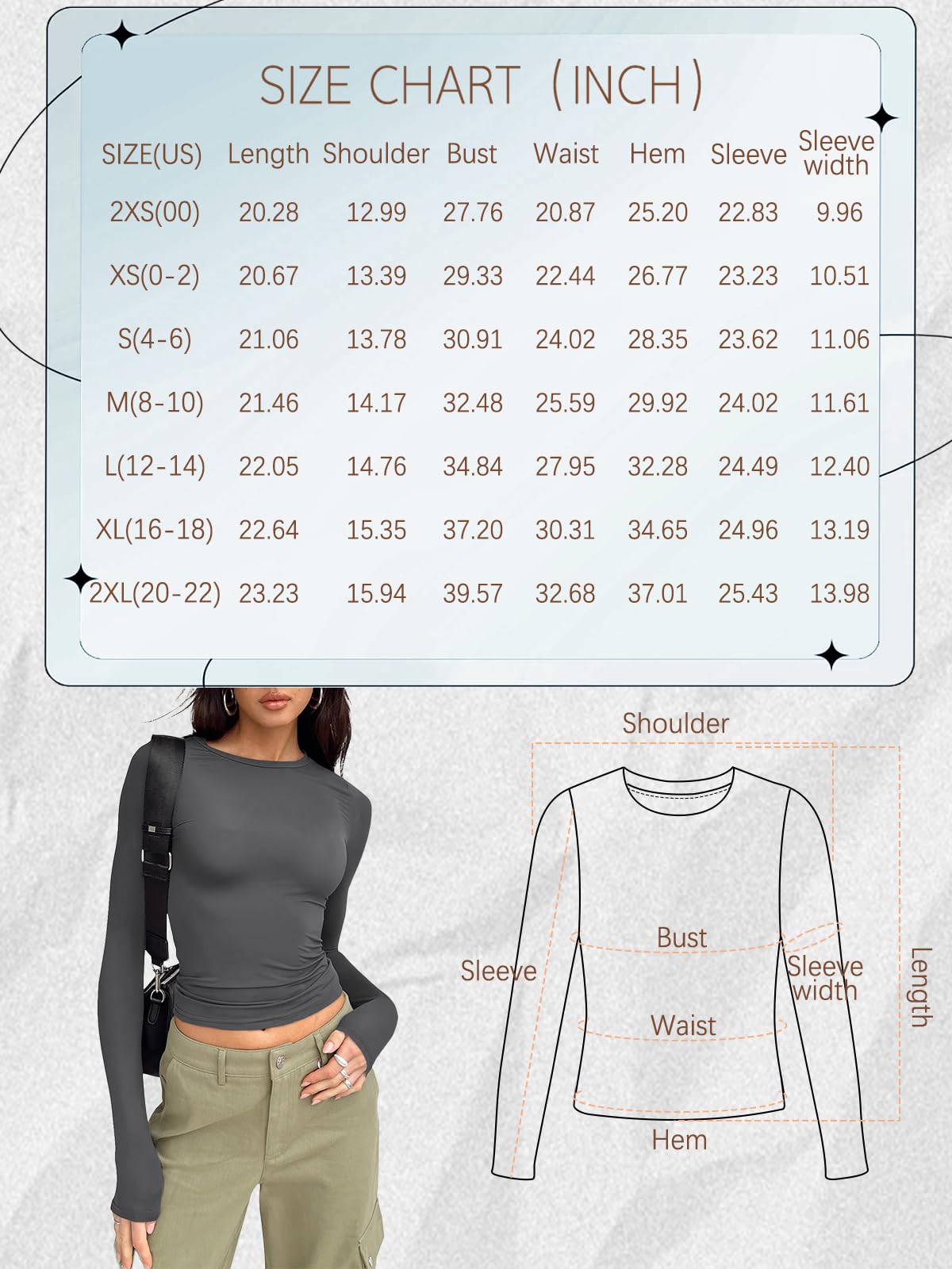 Trendy Queen Womens Long Sleeve Shirts Basic Tees Crop Tops Going Out Spring 2025 Workout Outfits Y2k Clothes Black S - The One Stop Deals