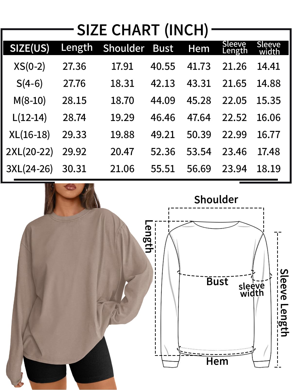 Trendy Queen Womens Oversized Long Sleeve T Shirts 2025 Basic Crewneck Tee Fall Tops Casual Workout Y2K Clothes Khaki M - The One Stop Deals