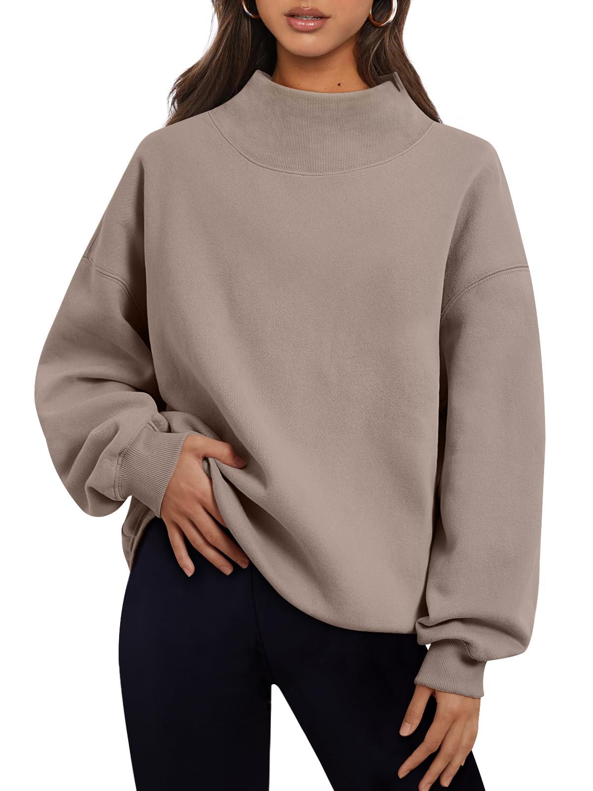 Trendy Queen Womens Oversized Sweatshirts Turtleneck Pullover Long Sleeve Hoodies Tops Fall Fashion Outfits 2025 Clothes CoffeeGrey M - The One Stop Deals