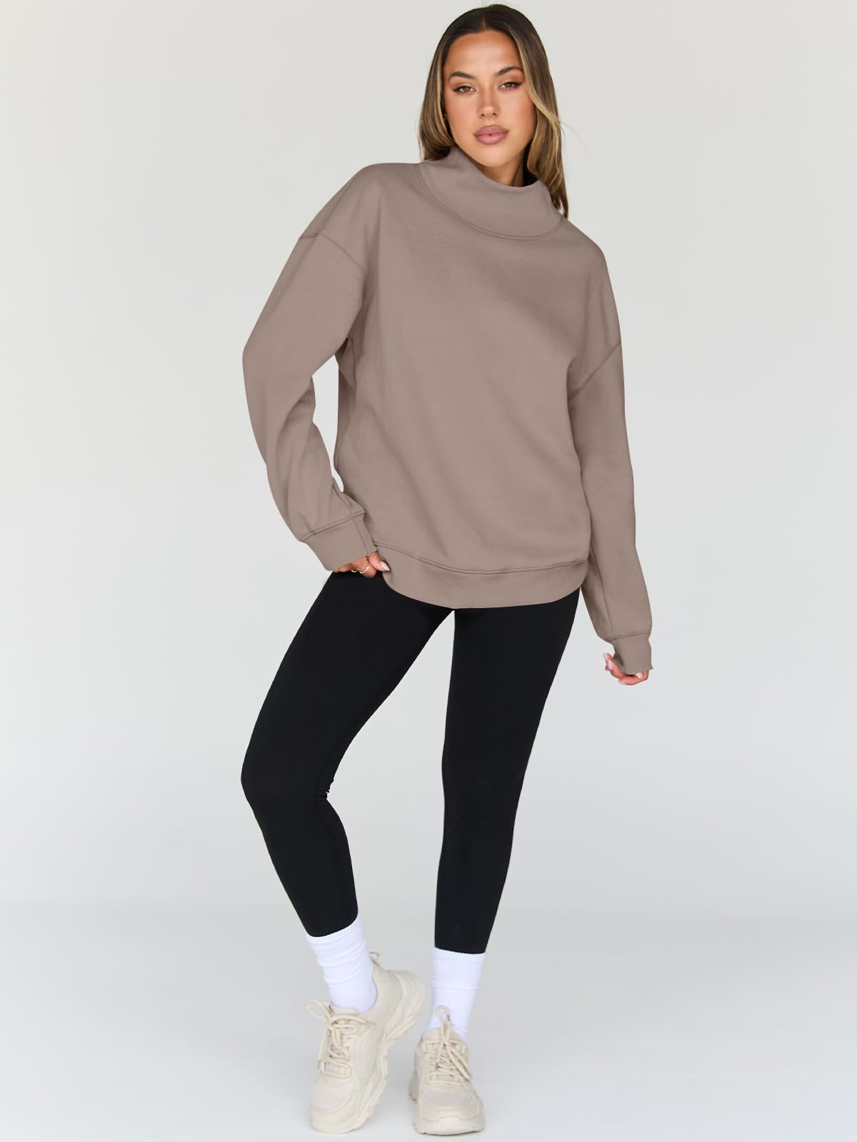 Trendy Queen Womens Oversized Sweatshirts Turtleneck Pullover Long Sleeve Hoodies Tops Fall Fashion Outfits 2025 Clothes CoffeeGrey M - The One Stop Deals