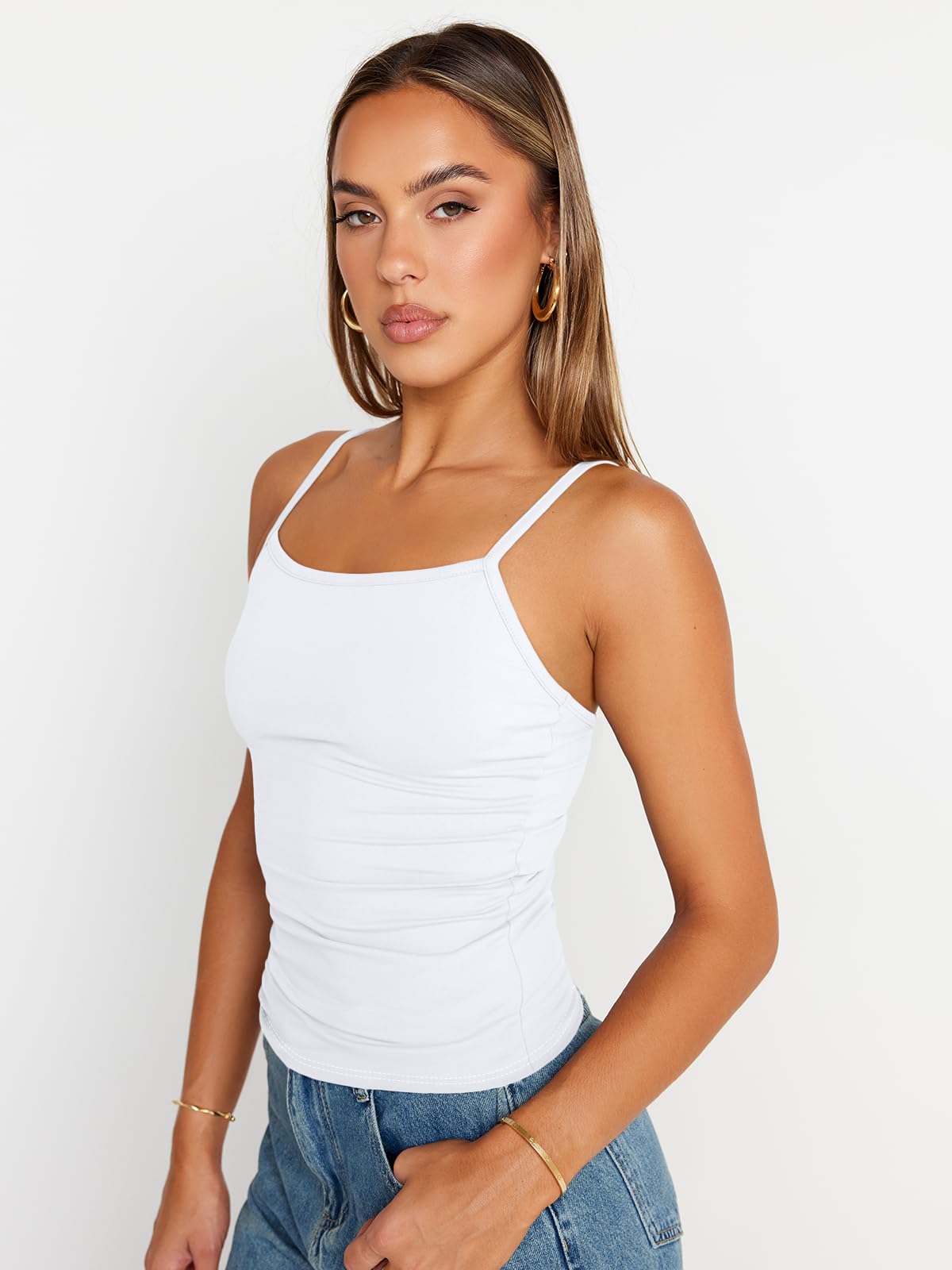 Trendy Queen Womens Tank Summer White Tops 2025 Camisole Y2k Cute Square Neck Crop Going Out Sexy Teen Girls Sleeveless Spaghetti Fashion Shirts Clothes Outfits Basic Workout Gym Casual S - The One Stop Deals