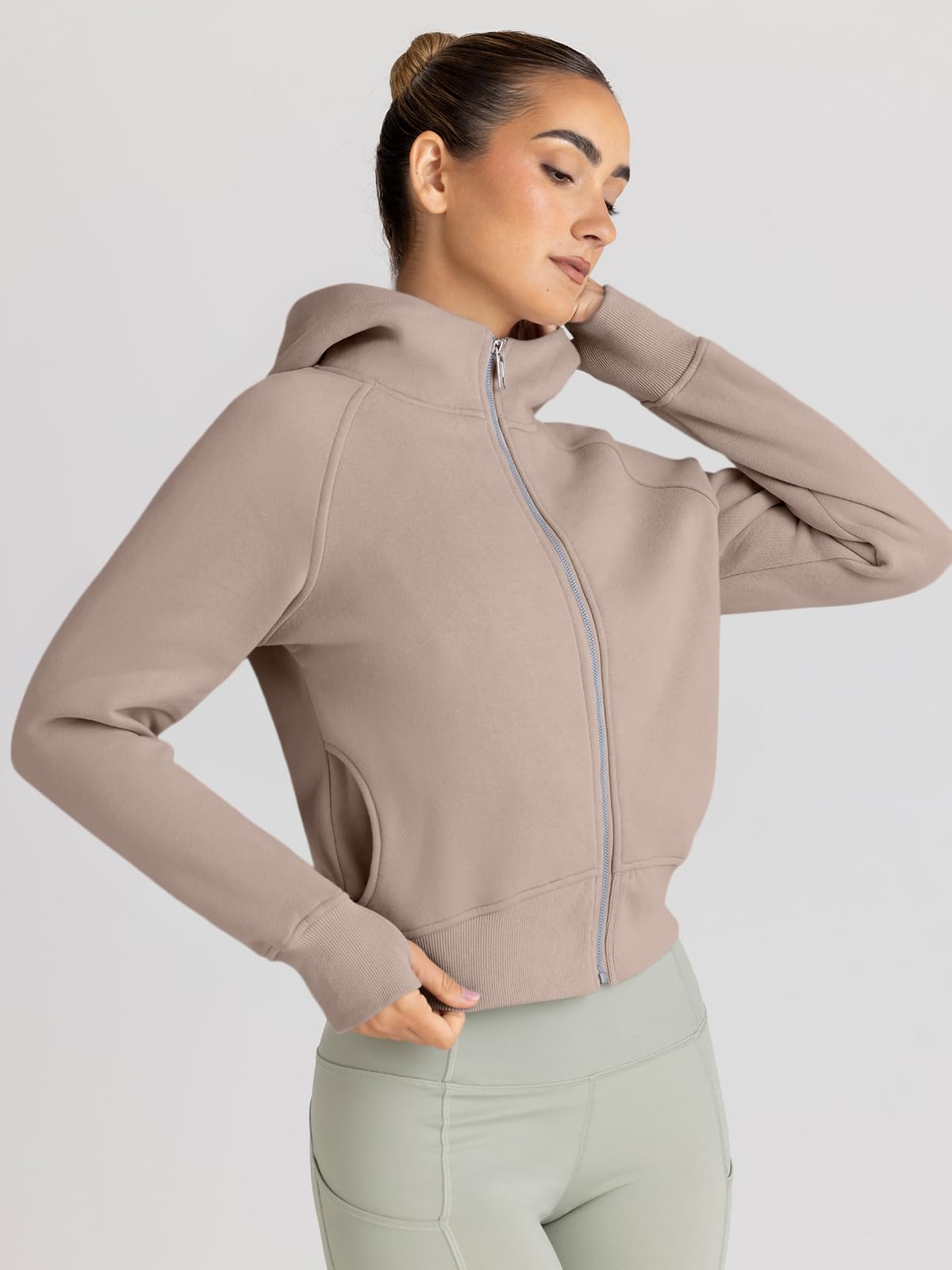 Trendy Queen Womens Zip Up Hoodies Jackets Cropped Sweatshirts Fleece Fall Outfits Casual Comfy Y2k Tops Winter Clothes 2025 CoffeeGrey M - The One Stop Deals