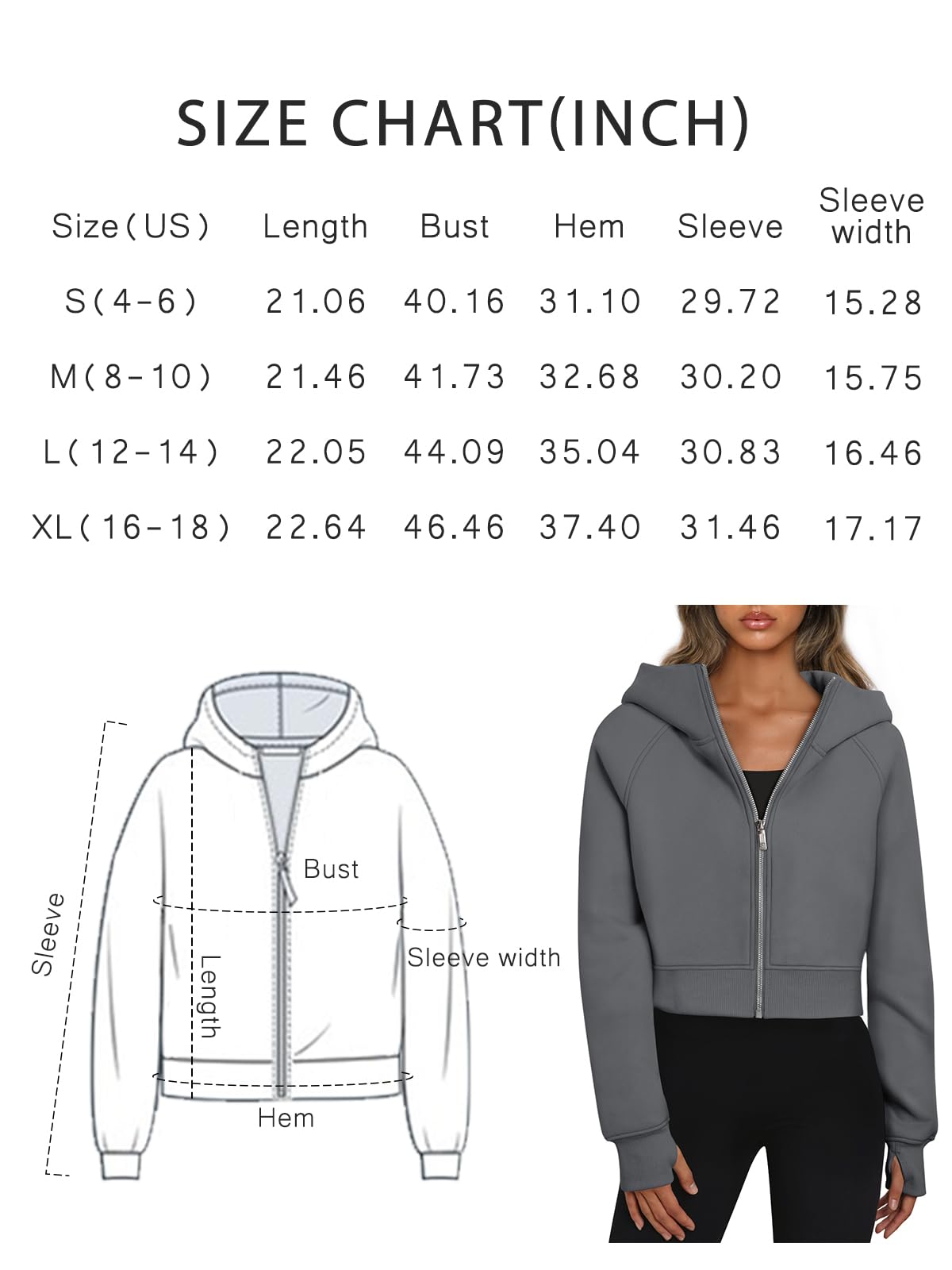 Trendy Queen Womens Zip Up Hoodies Jackets Cropped Sweatshirts Fleece Fall Outfits Casual Comfy Y2k Tops Winter Clothes 2025 CoffeeGrey M - The One Stop Deals