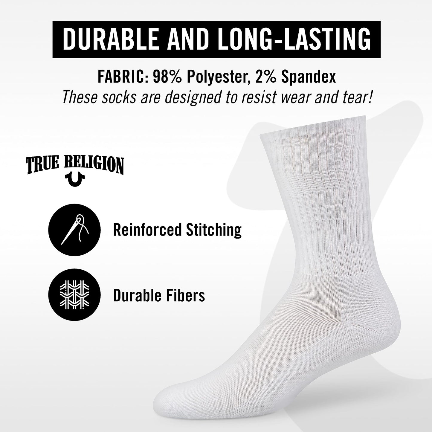 True Religion Mens Socks Crew Socks for Men Premium Athletic Men's Socks 8 Pairs White, Shoe Size 8 - 12 - The One Stop Deals