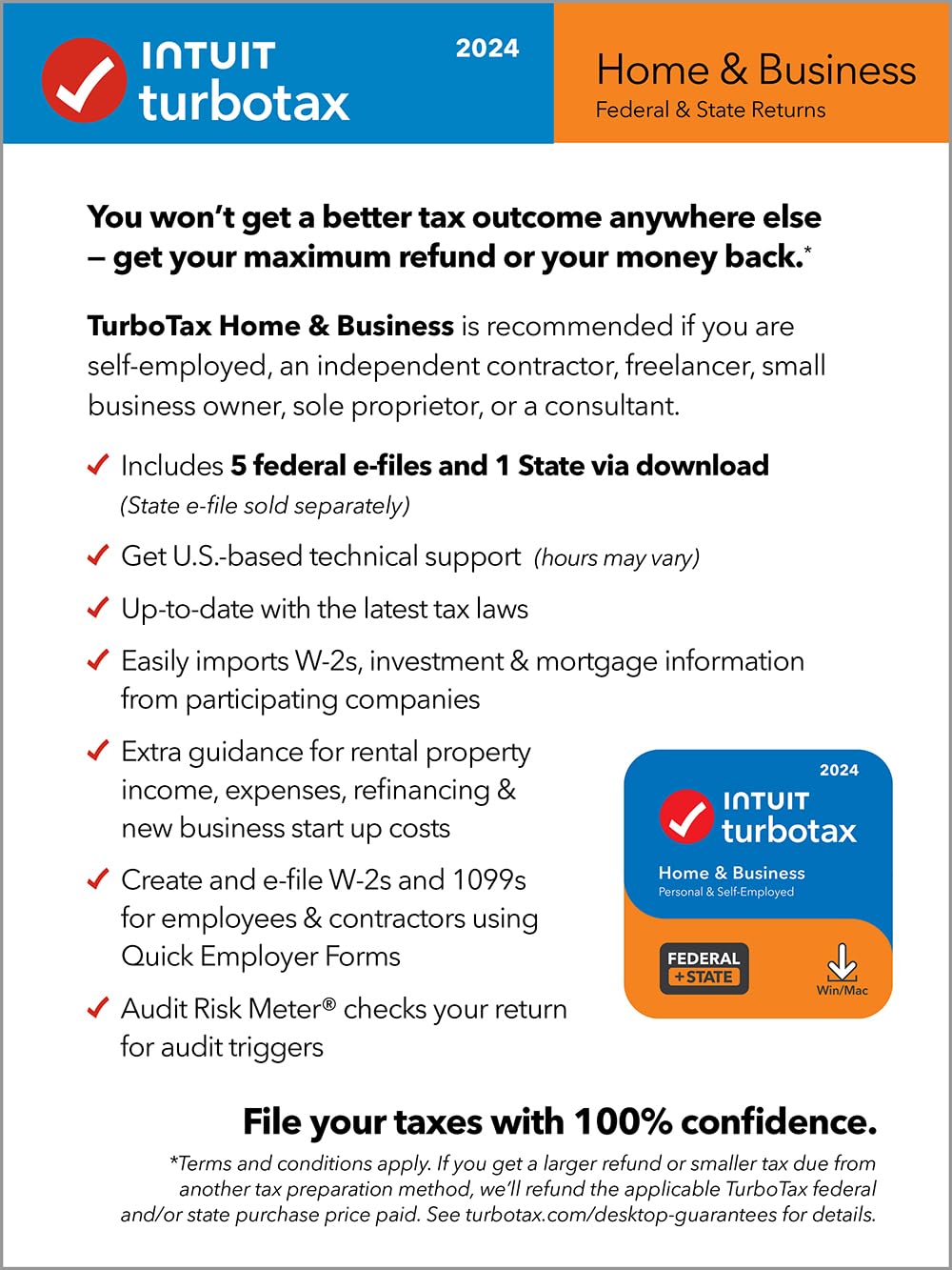 TurboTax Home & Business 2024 Tax Software, Federal & State Tax Return [PC/MAC Download] - The One Stop Deals