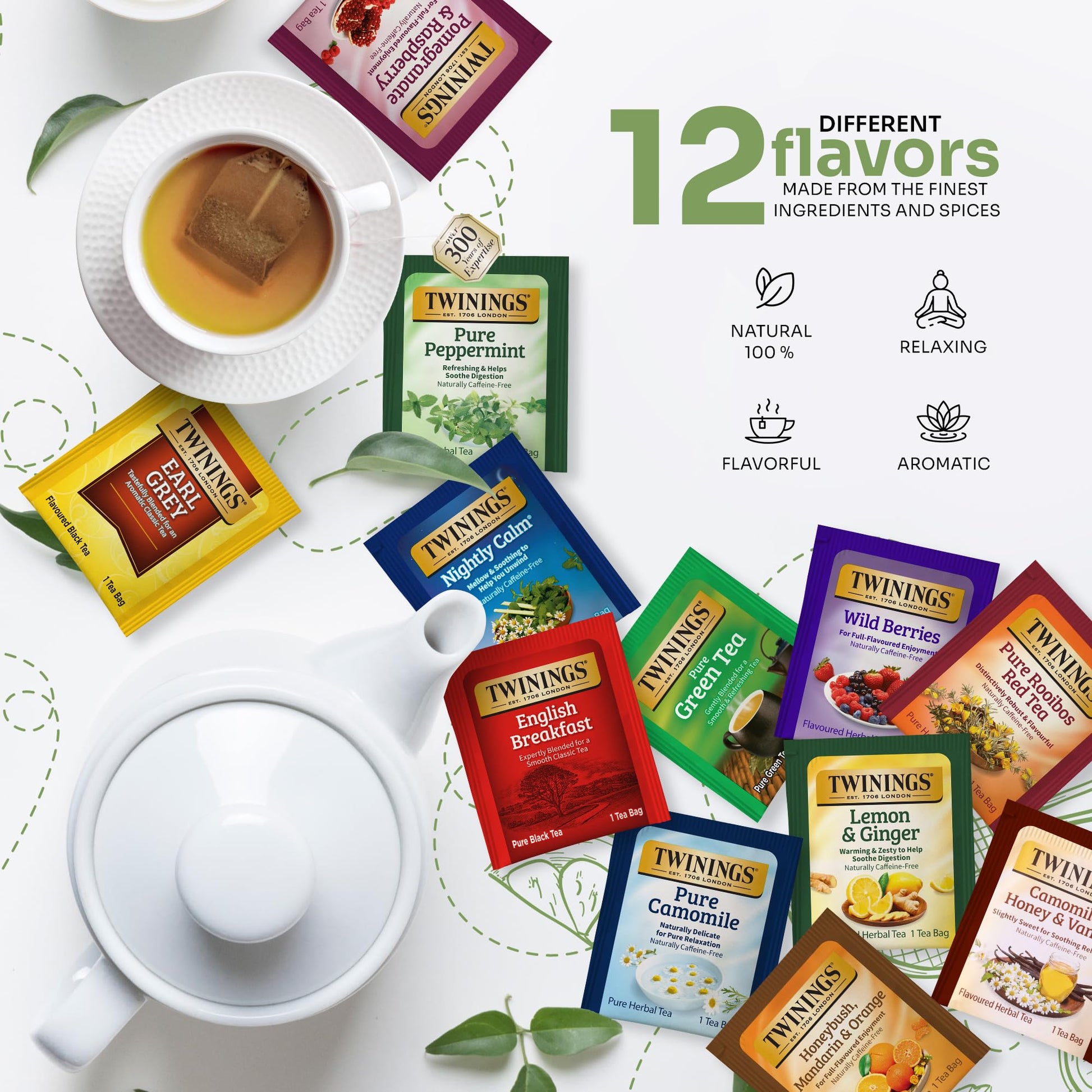 Twinings 48 Tea Bags Variety Pack – 12 Flavors Tea Gift Basket with 20 Honey Sticks, Assorted Tea Bags Individually Wrapped, Perfect Tea Gift Set for Holidays or Tea Lovers - The One Stop Deals