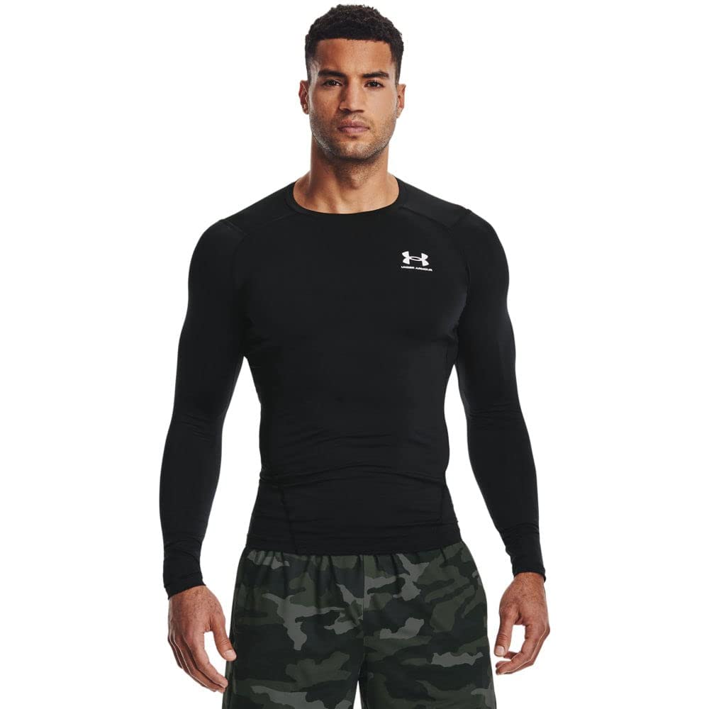 Under Armour Men's Armour HeatGear Compression Long - Sleeve T-Shirt , Black (001)/White, Small - The One Stop Deals