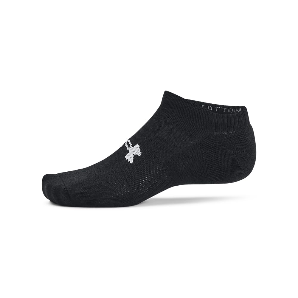 Under Armour Unisex - Adult Training Cotton No Show Socks 6 Pack, (001) Black/Black/White, Large - The One Stop Deals