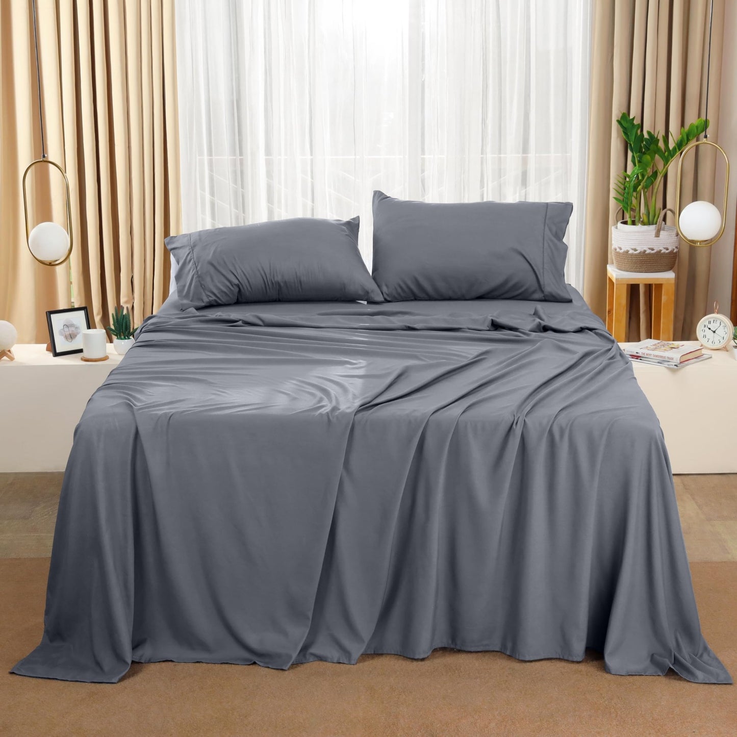 Utopia Bedding Queen Bed Sheets Set - 4 Piece Bedding - Brushed Microfiber - Shrinkage and Fade Resistant - Easy Care (Queen, Grey) - The One Stop Deals