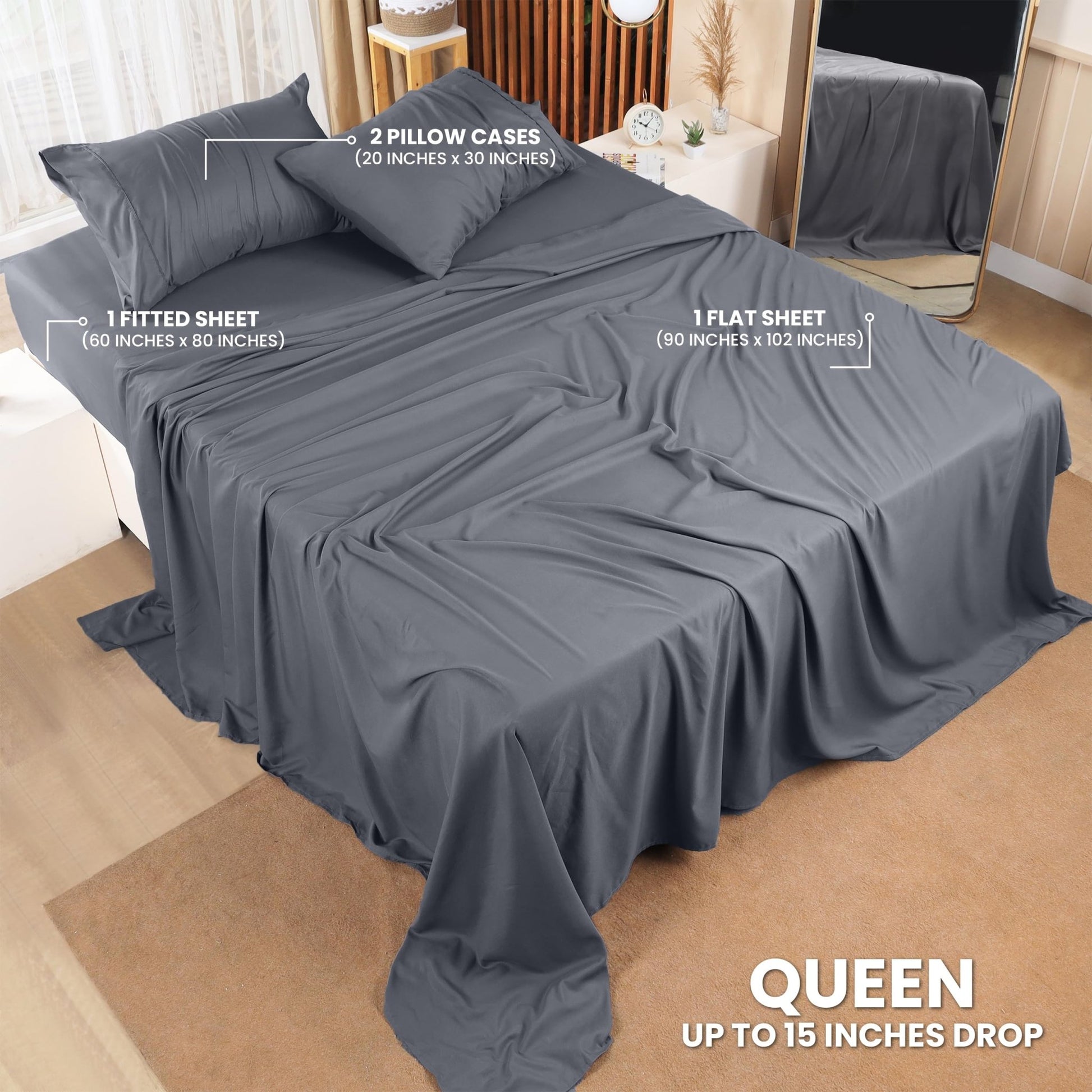 Utopia Bedding Queen Bed Sheets Set - 4 Piece Bedding - Brushed Microfiber - Shrinkage and Fade Resistant - Easy Care (Queen, Grey) - The One Stop Deals