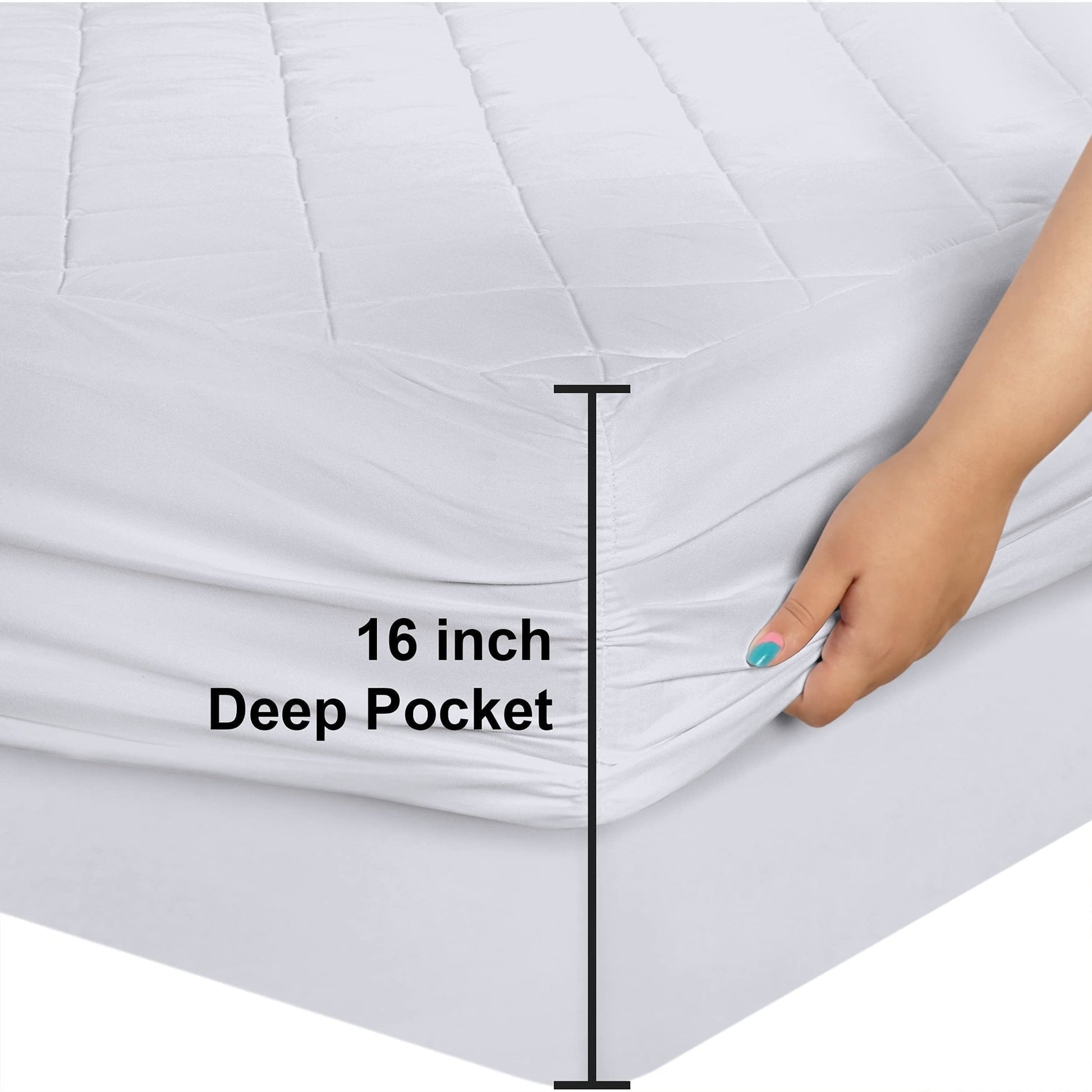 Utopia Bedding Quilted Fitted Mattress Pad, Queen Size, Elastic Fitted Mattress Topper Protector and Cover Stretches up to 16 Inches Deep, Machine Washable (White) - The One Stop Deals