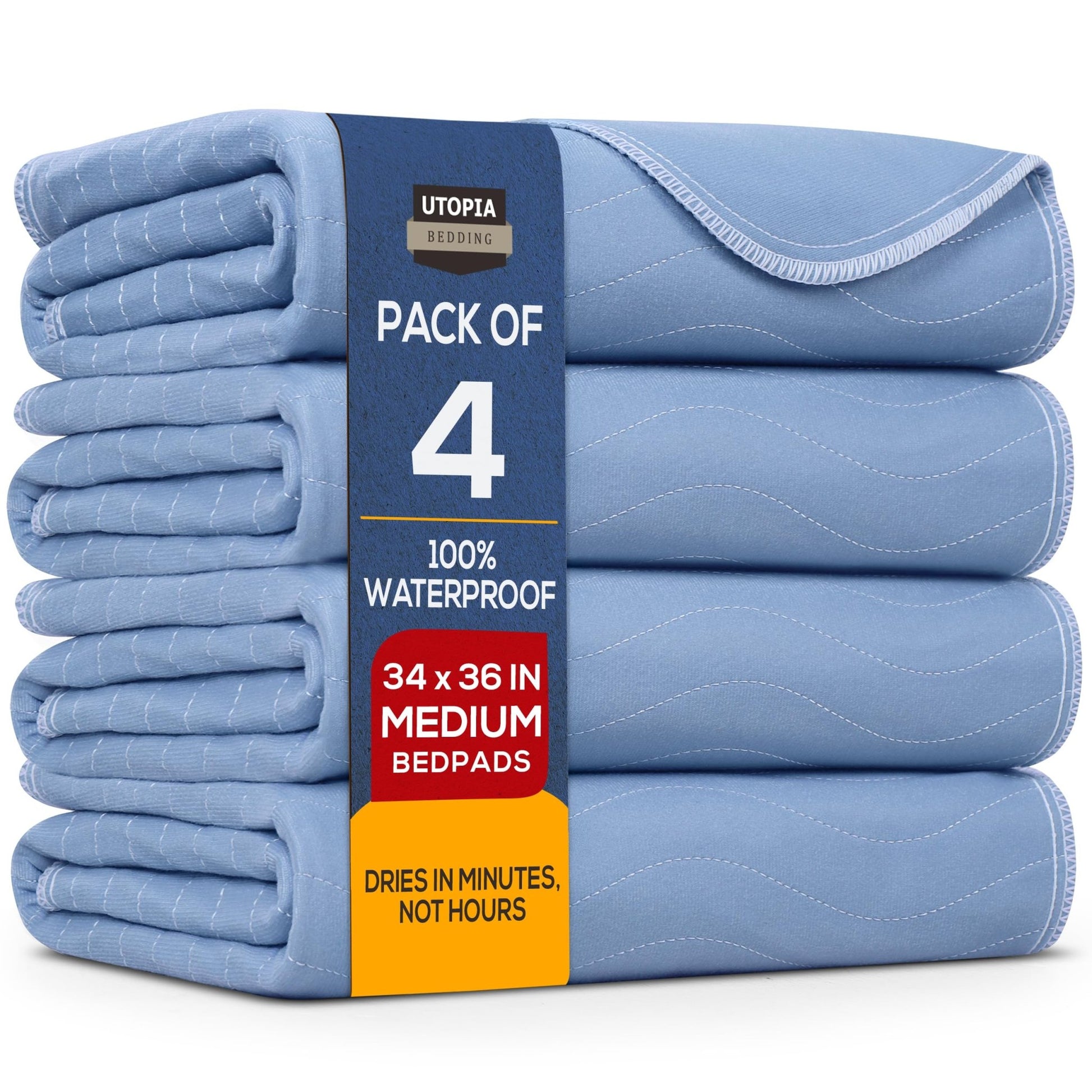 Utopia Bedding Washable Underpads 34" x 36" (Pack of 4), Waterproof Reusable Heavy Absorbency Incontinence Bed Pads for Adults, Kids, Elderly and Pets, Bedwetting Pads for Sofa and Couch (Blue) - The One Stop Deals