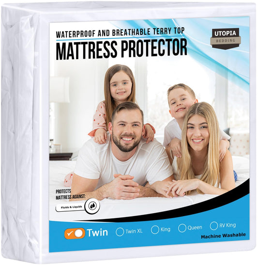 Utopia Bedding Waterproof Mattress Protector Twin Size, Premium Terry Mattress Cover 200 GSM, Breathable, Fitted Style with Stretchable Pockets (White) - The One Stop Deals