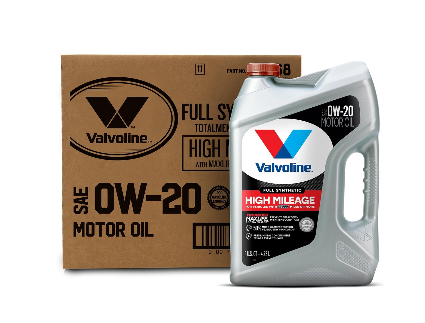 Valvoline Full Synthetic High Mileage with MaxLife Technology SAE 0W - 20 Motor Oil 5 QT, Case of 3 - The One Stop Deals