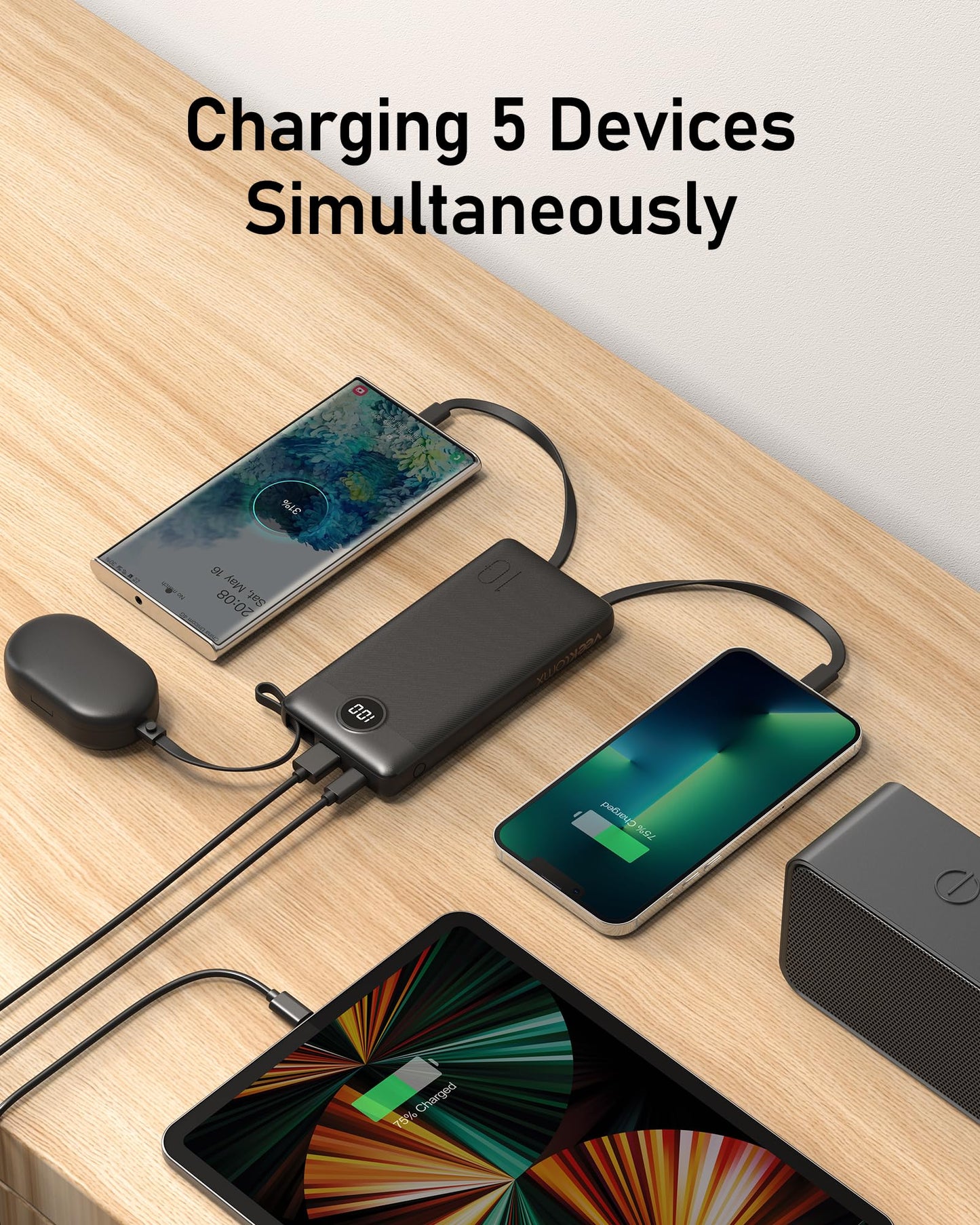 VEEKTOMX Portable Charger with Built - in Cables 10000mAh Power Bank for iPhone Slim Fast Charge USB C Battery Pack Travel Essentials Powerbank Compatible with iPhone, Samsung, Android, etc - The One Stop Deals