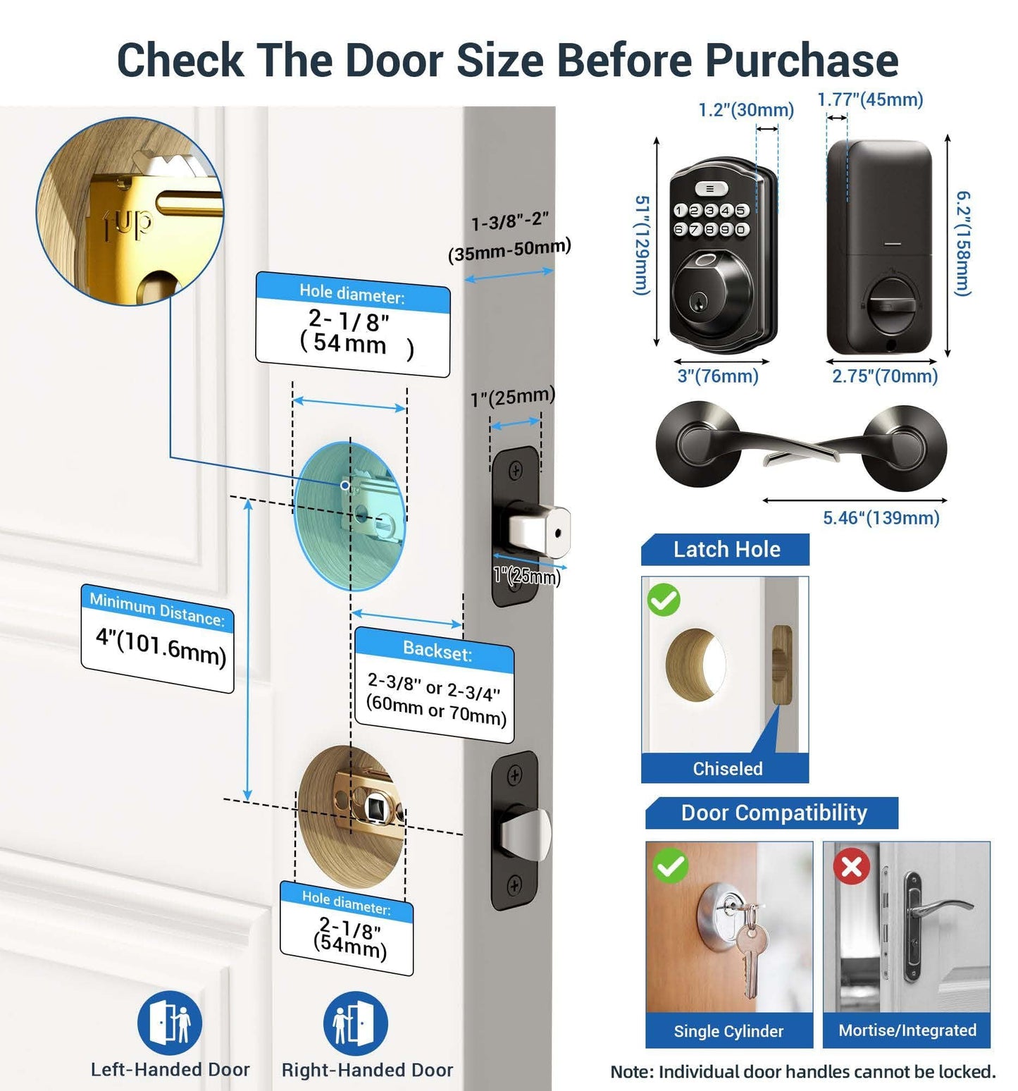 Veise Fingerprint Door Lock with 2 Lever Handles - Keyless Entry Door Lock, Electronic Keypad Deadbolt, Digital Smart Code & Front Handle Sets, Auto - Locking, Easy Installation, Matte Black - The One Stop Deals