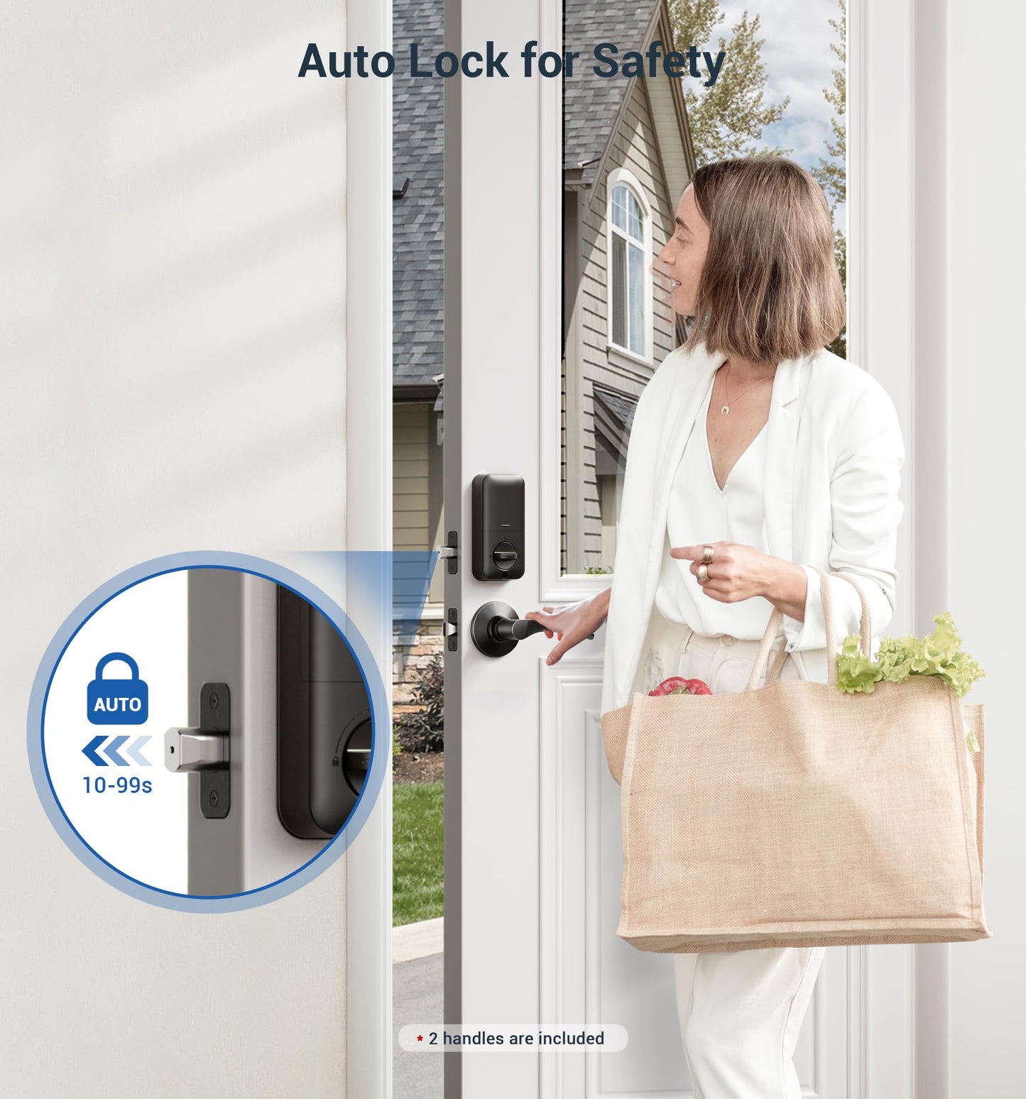 Veise Fingerprint Door Lock with 2 Lever Handles - Keyless Entry Door Lock, Electronic Keypad Deadbolt, Digital Smart Code & Front Handle Sets, Auto - Locking, Easy Installation, Matte Black - The One Stop Deals