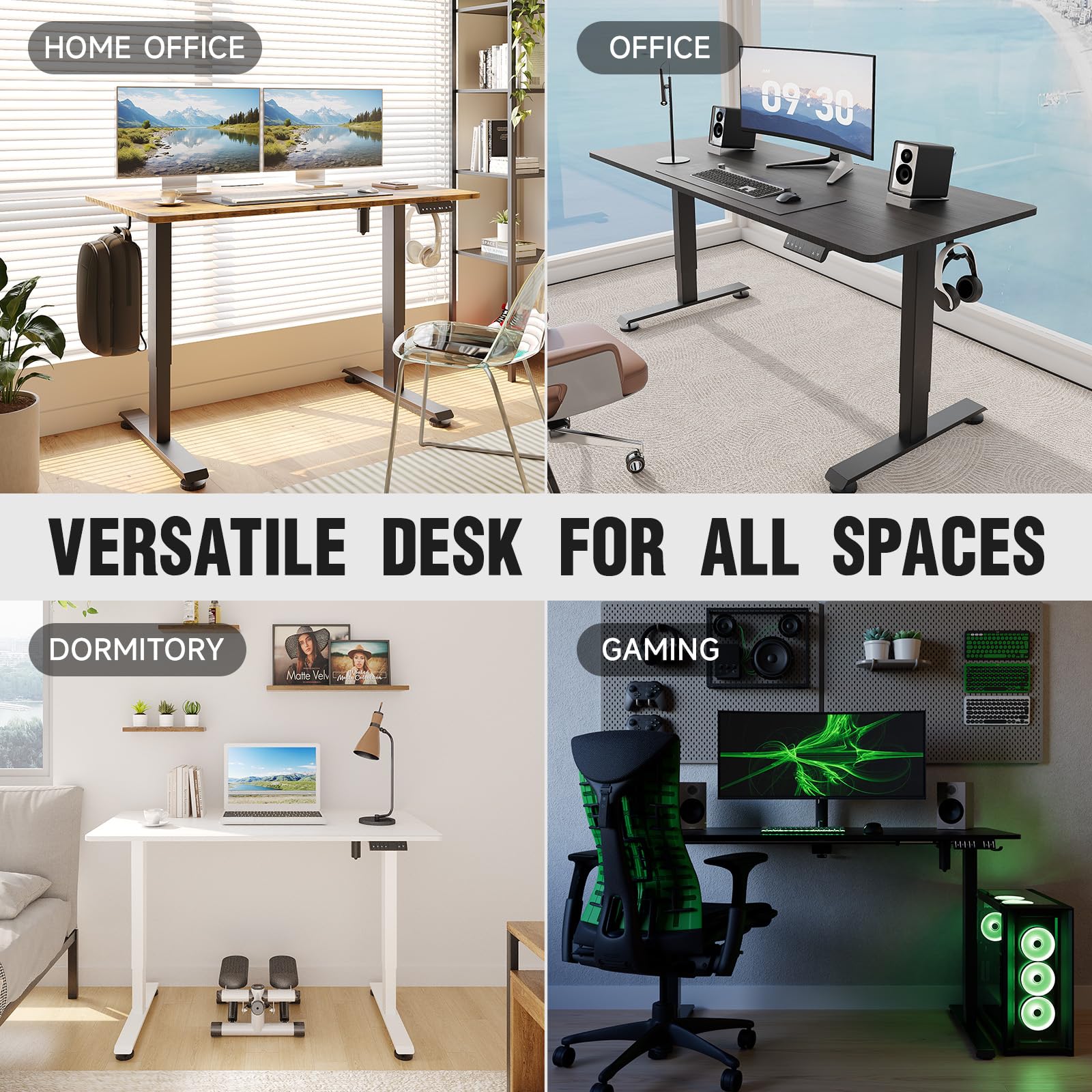 Veken 55 Inch Electric Standing Desk, Height Adjustable Sit Stand Up, Wood Desktop, Work Home Office Computer PC Table, Tall Standup Workstation, Gaming Writing Study Bedroom Rising Desks, White - The One Stop Deals