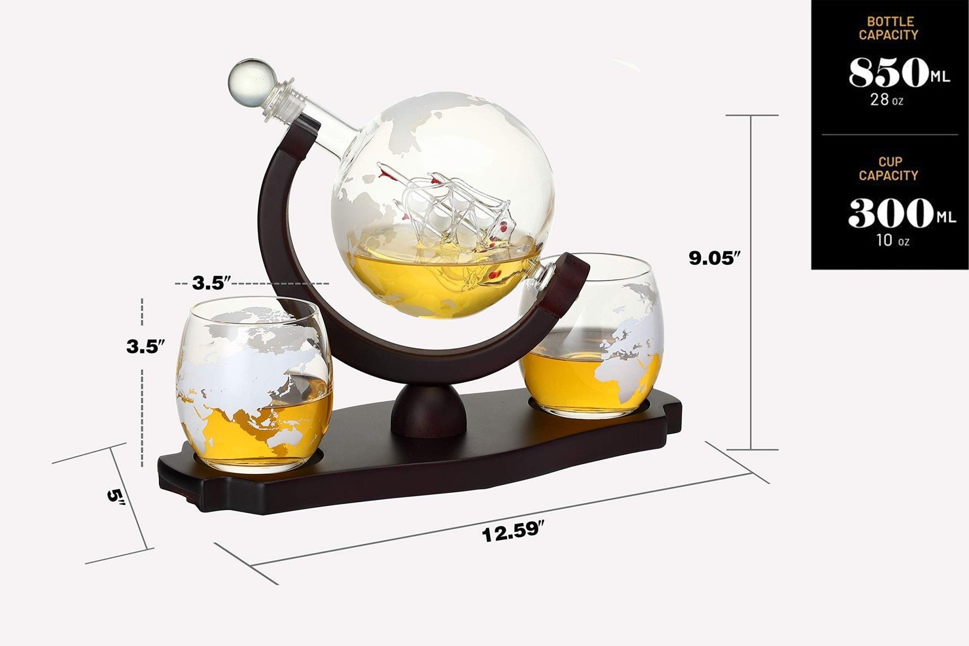 Verolux Whiskey Globe Decanter Set with 2 Etched Globe Glasses in Gift Box - Home Bar Accessories for Liquor, Whiskey, Brandy, Gin, Rum, Tequila, Vodka, and Brandy - The One Stop Deals