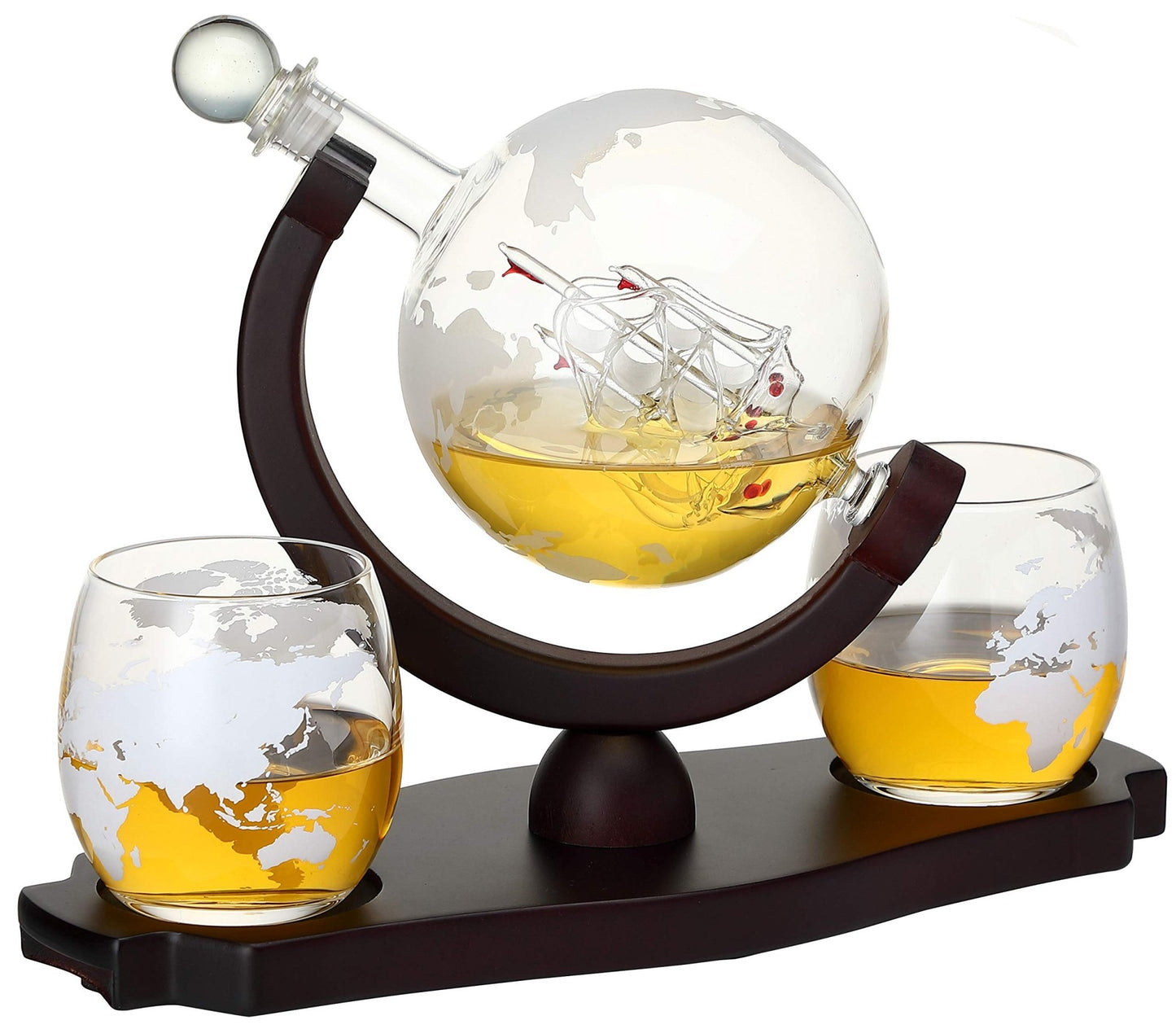 Verolux Whiskey Globe Decanter Set with 2 Etched Globe Glasses in Gift Box - Home Bar Accessories for Liquor, Whiskey, Brandy, Gin, Rum, Tequila, Vodka, and Brandy - The One Stop Deals