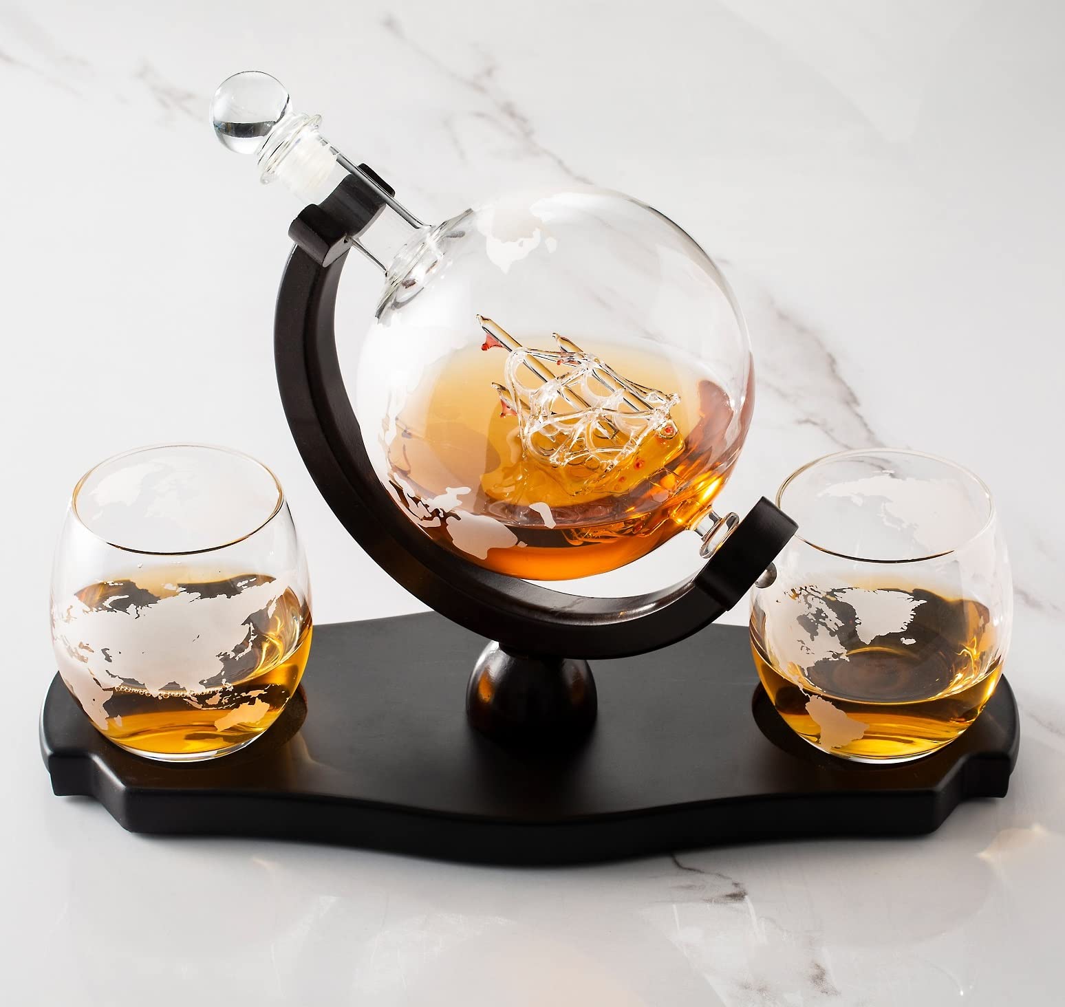 Verolux Whiskey Globe Decanter Set with 2 Etched Globe Glasses in Gift Box - Home Bar Accessories for Liquor, Whiskey, Brandy, Gin, Rum, Tequila, Vodka, and Brandy - The One Stop Deals