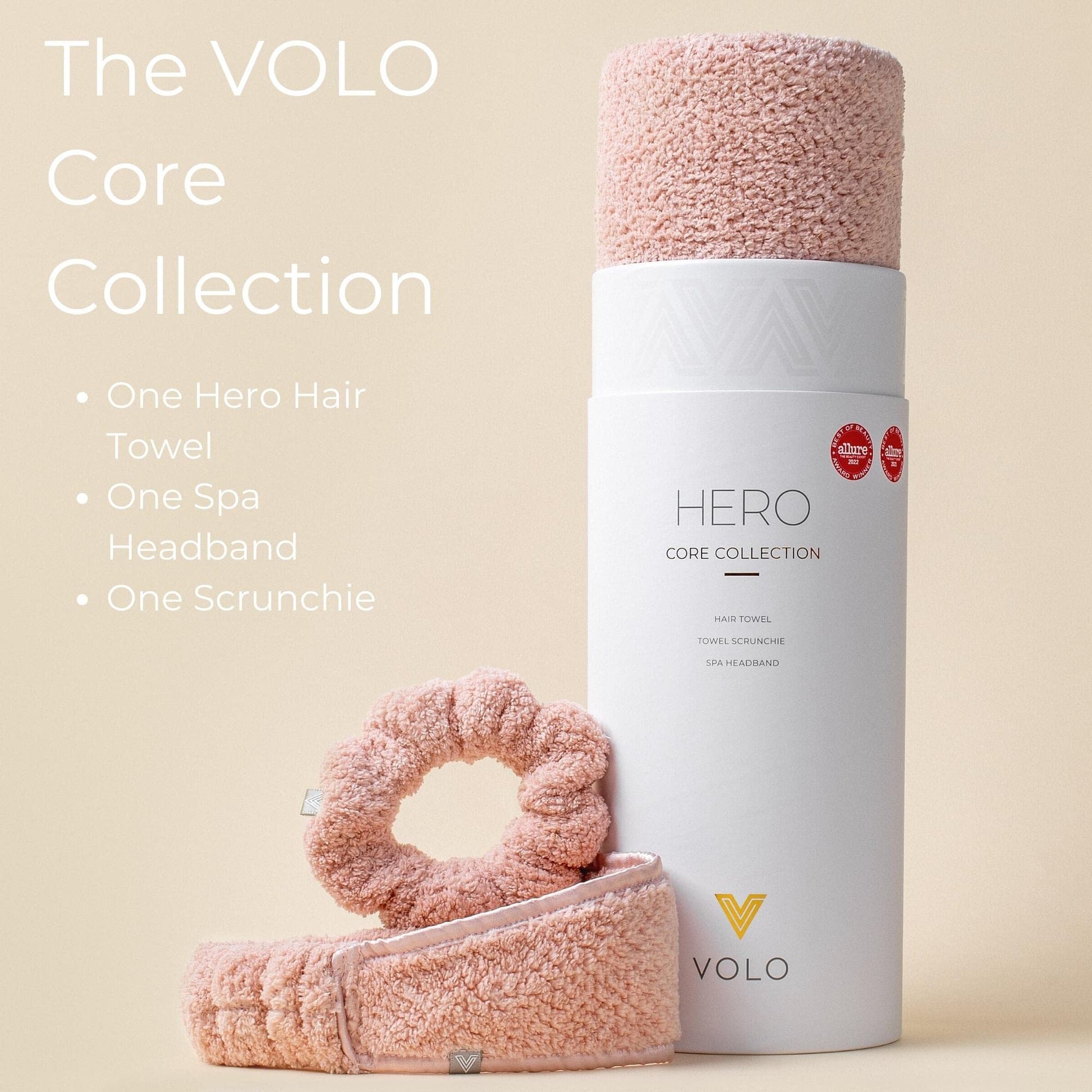 VOLO Cloud Pink Hair Towel, Spa Headband & Scrunchie Set | Ultra Soft, Super Absorbent, Quick Drying Nanoweave Fabric | Towel Hair Accessories | The Core Collection | Microfiber - The One Stop Deals