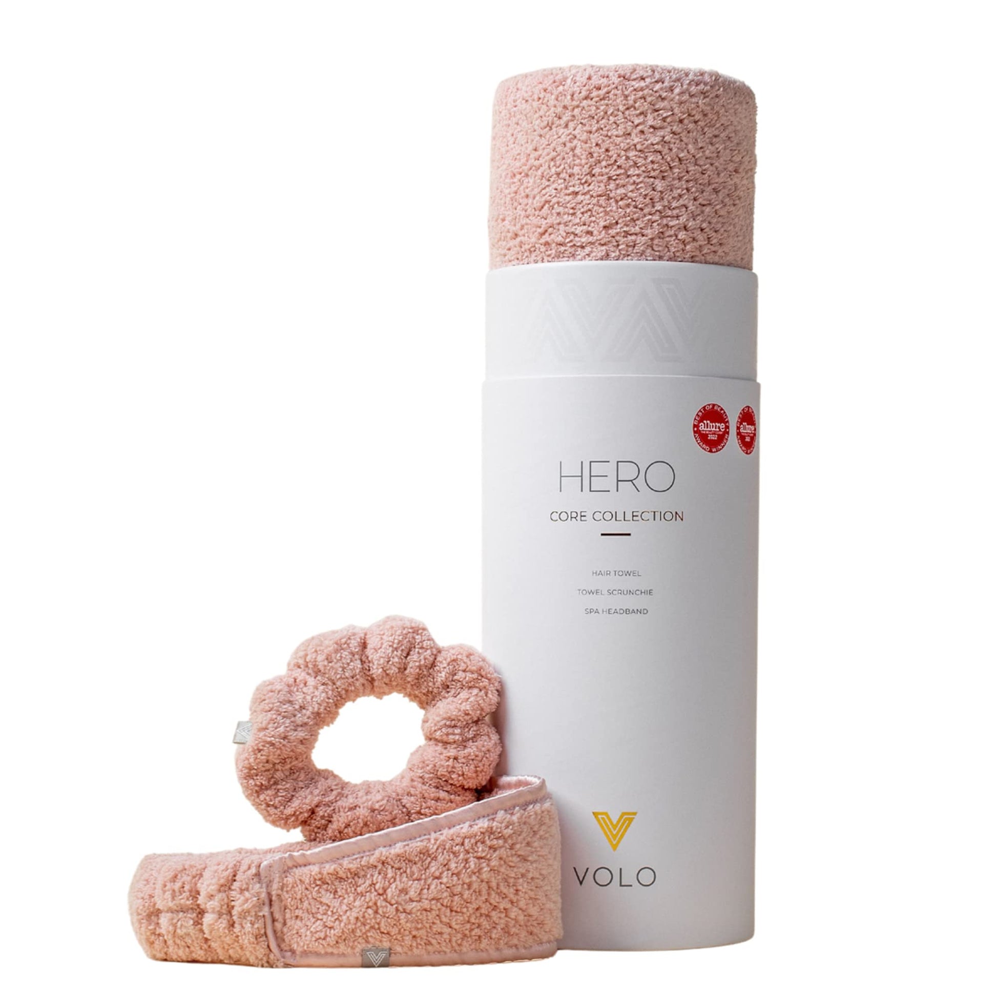 VOLO Cloud Pink Hair Towel, Spa Headband & Scrunchie Set | Ultra Soft, Super Absorbent, Quick Drying Nanoweave Fabric | Towel Hair Accessories | The Core Collection | Microfiber - The One Stop Deals