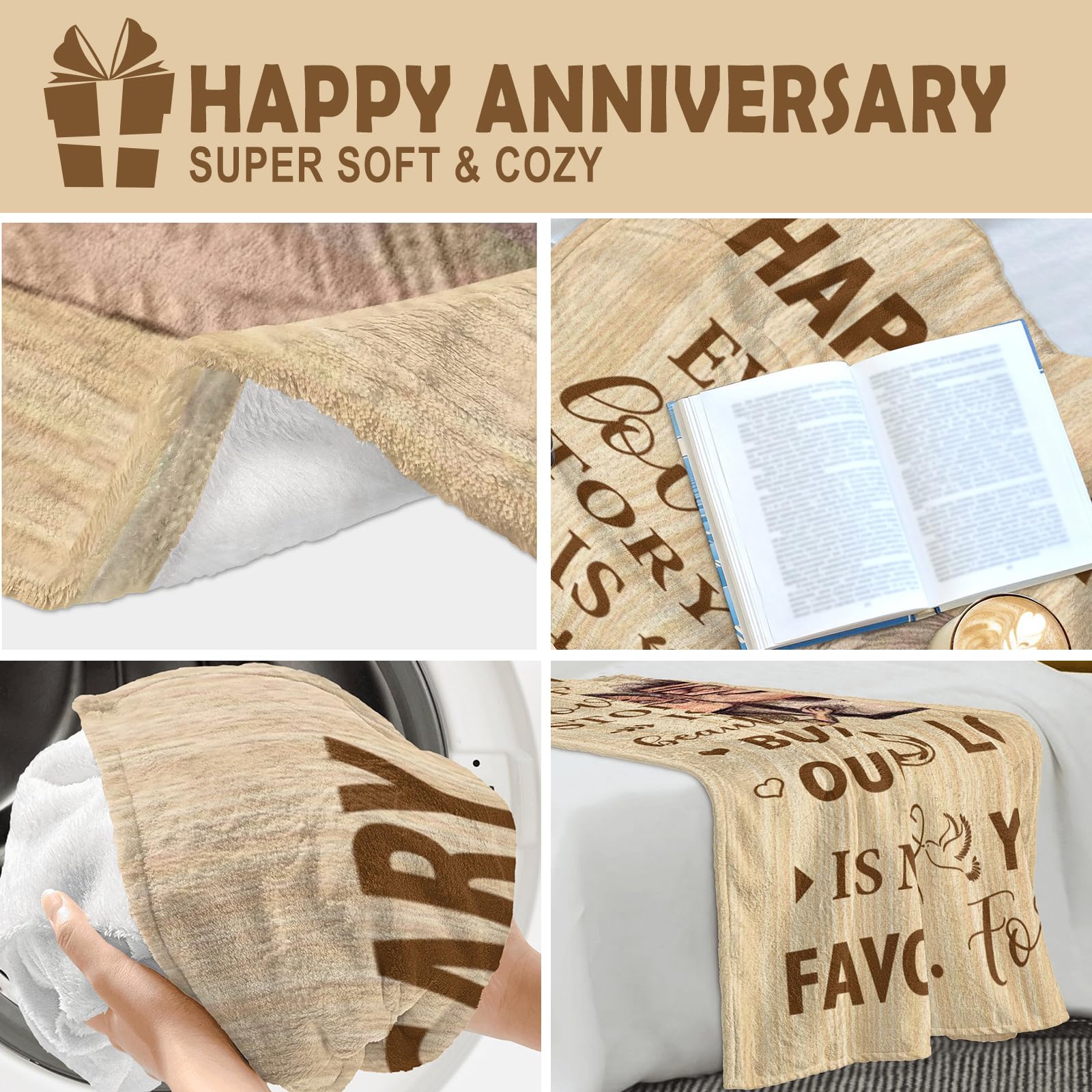 Wedding Anniversary Blanket Gifts for Him Her Wife Husband Men Women, Best Romantic Anniversary Marriage Gift for Couple Mom Parents, Happy Anniversary for Girlfriend Boyfriend Gifts Blanket 60"X 50" - The One Stop Deals