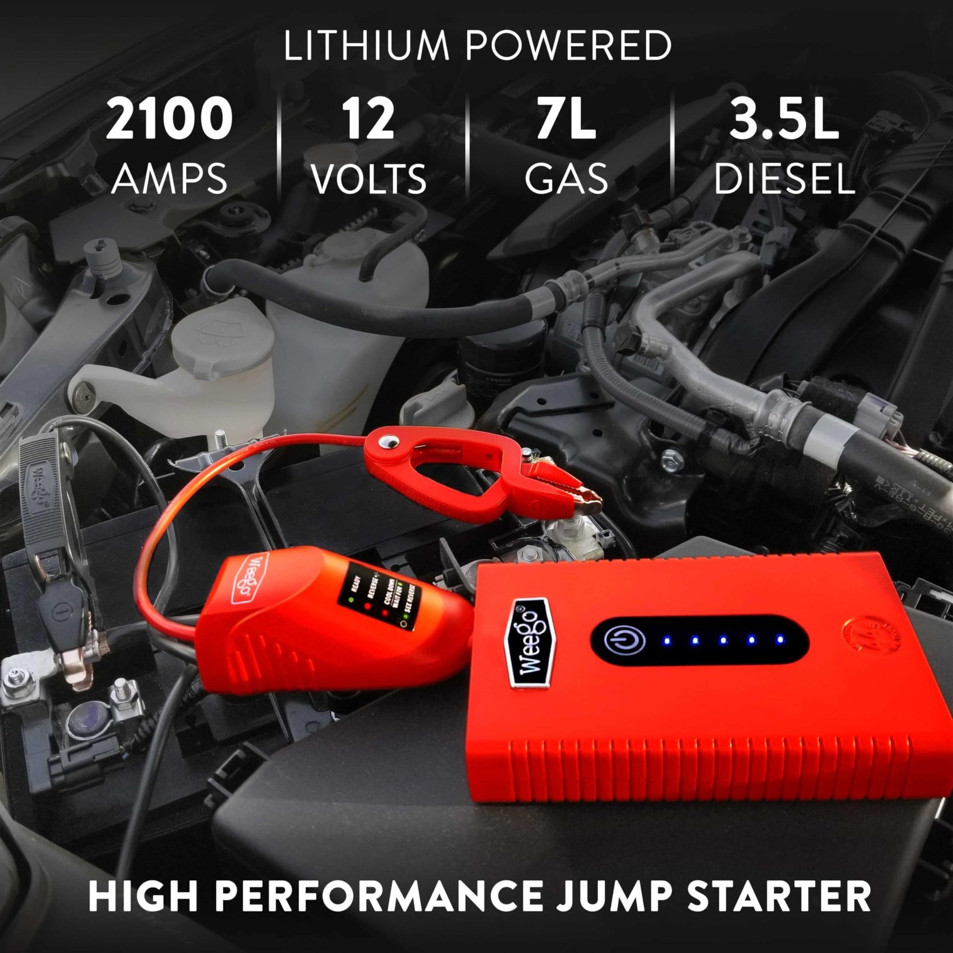 Weego 44S, 2100 Peak Amp / 440 Cranking Amp Jump Pack for 7 - Liter Gas and 3.5 - Liter Diesel Engines, 12 - Volt Portable Car Jump Starter, Patented Jumper Cables with Battery Pack, Orange (N44S) - The One Stop Deals