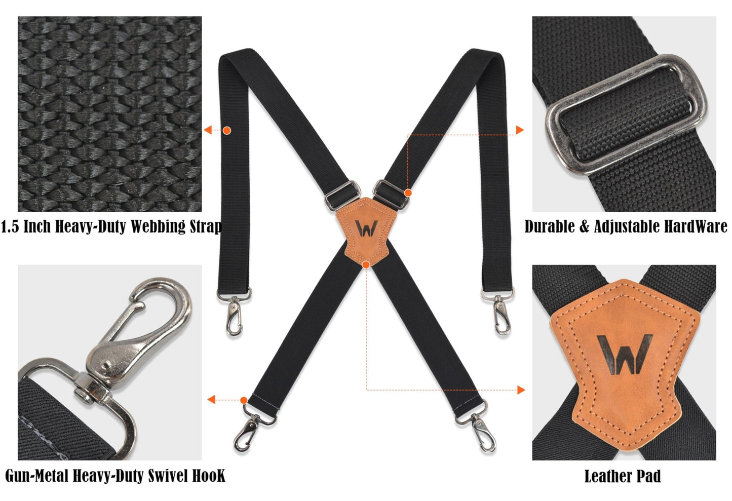 WELKINLAND 1.5Inch Black Suspenders, Heavy Duty Suspenders Men, Comfortable Black Suspenders Men, Sturdy Suspenders Hooks, Work Suspenders Men, Mens Suspenders Jeans, Mens Suspenders Hooks Belt Loop - The One Stop Deals