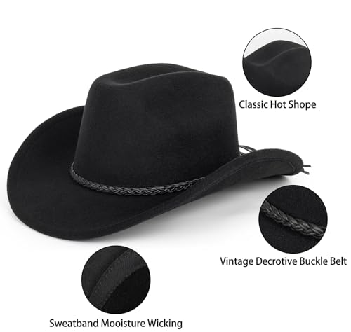 Western Cowboy Hat for Men Women Classic Roll Up Fedora Hat with Buckle Belt(Size:Medium) - The One Stop Deals